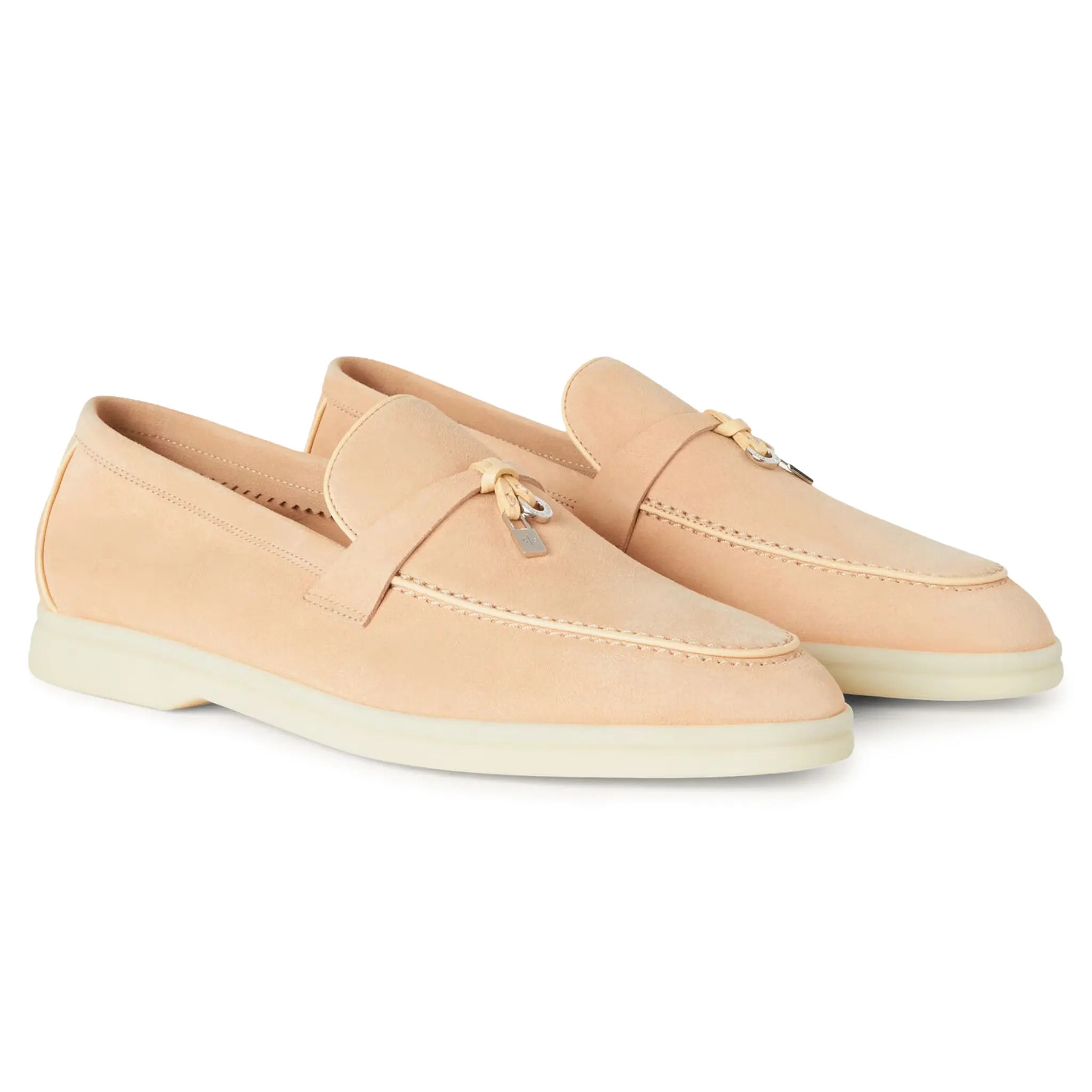 Loro Piana Women's Summer Walk Loafers - Soft Suede Goatskin Slip-On Shoes in Pink Reef | Comfortable Casual Footwear for Beach, Vacation & Everyday Wear