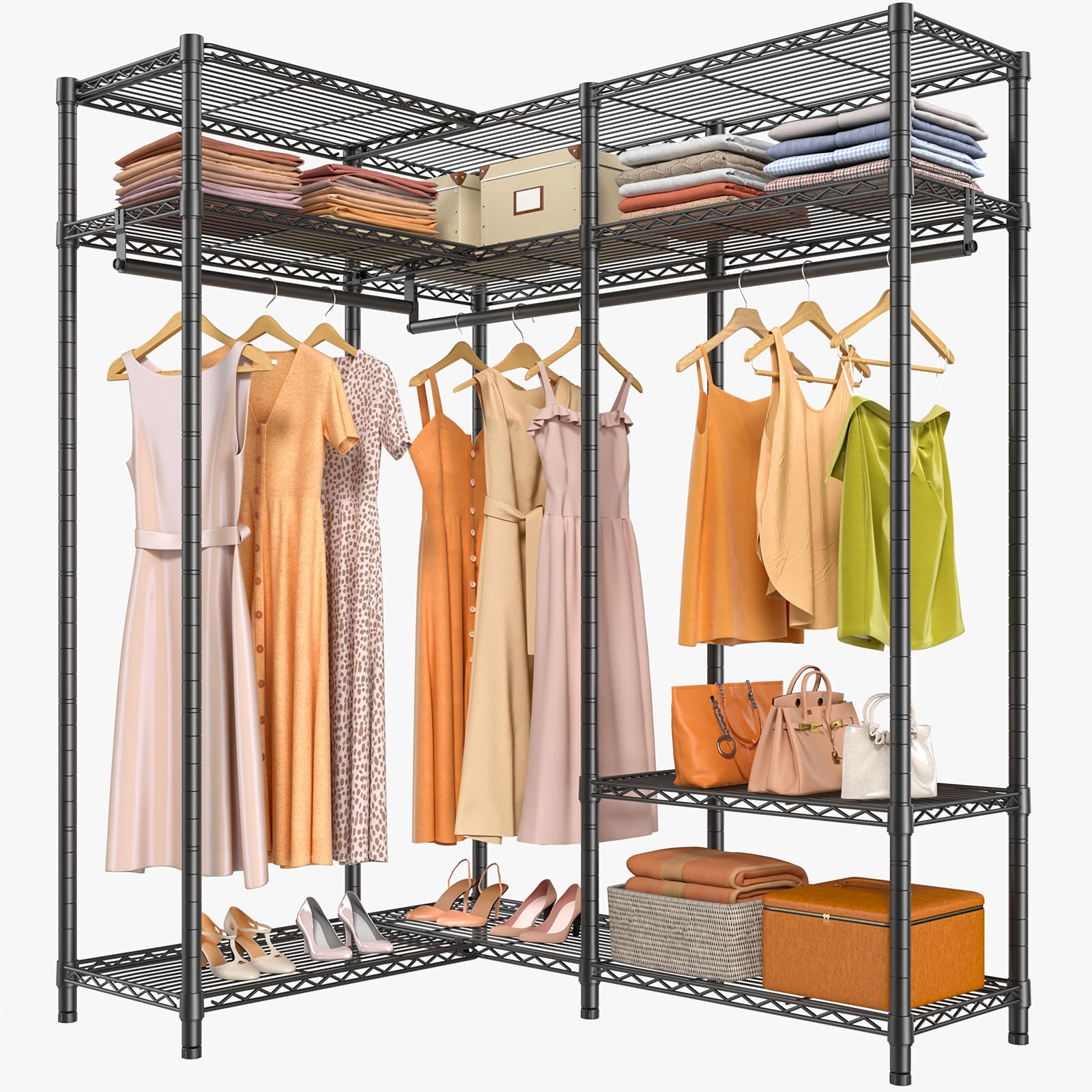 VIPEK L30 Heavy Duty L-Shaped Corner Clothes Rack - Adjustable Shelves & Hanging Rods, Freestanding Wardrobe Organizer for Bedroom, Closet, Dorm, Apartment - Space Saving Storage Solution for Hanging Clothes, Shoes & Accessories