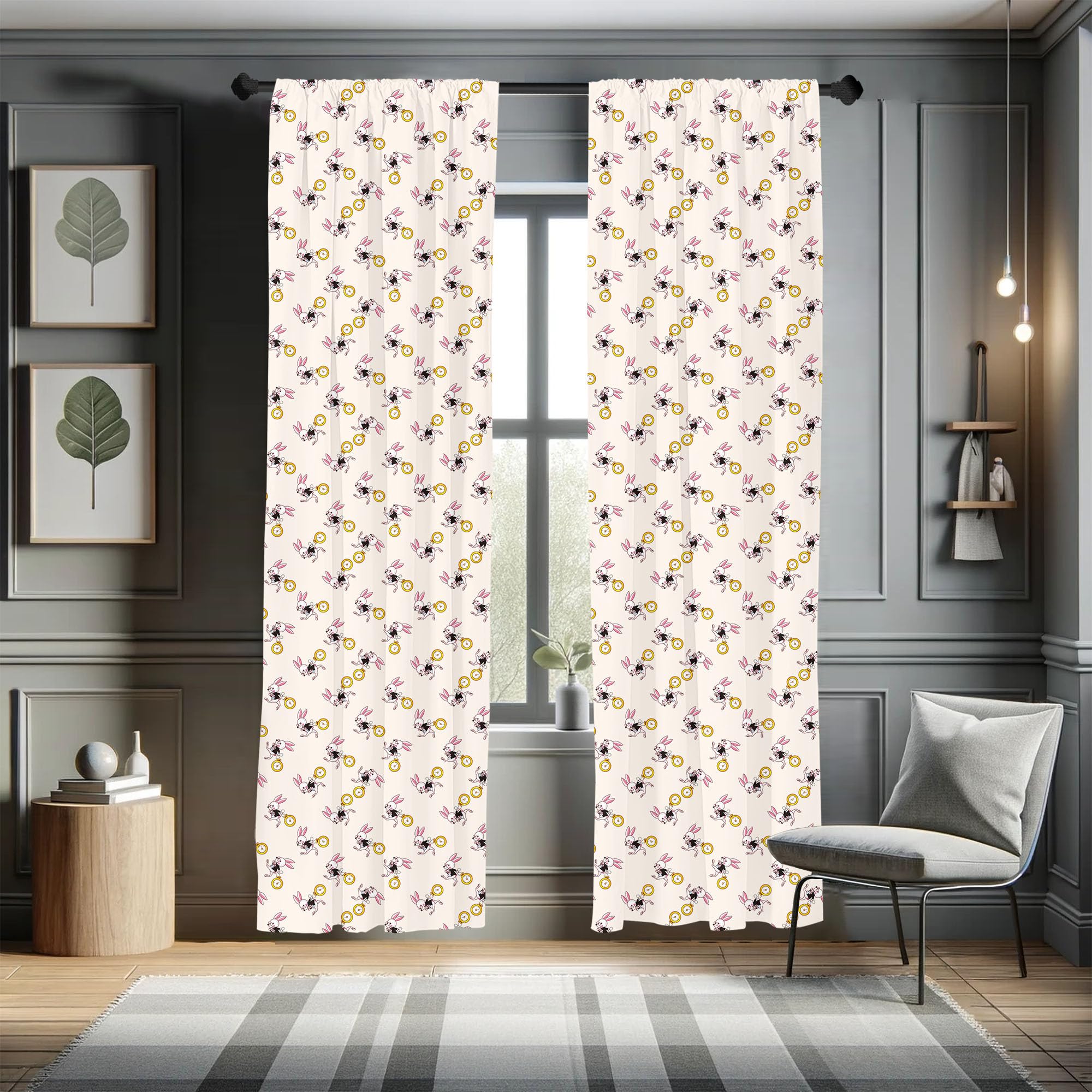 Alice in Wonderland Window Curtains - White Rabbit Fantasy Design with Alice Theme | Lightweight 2-Panel Set with Rod Pocket (28