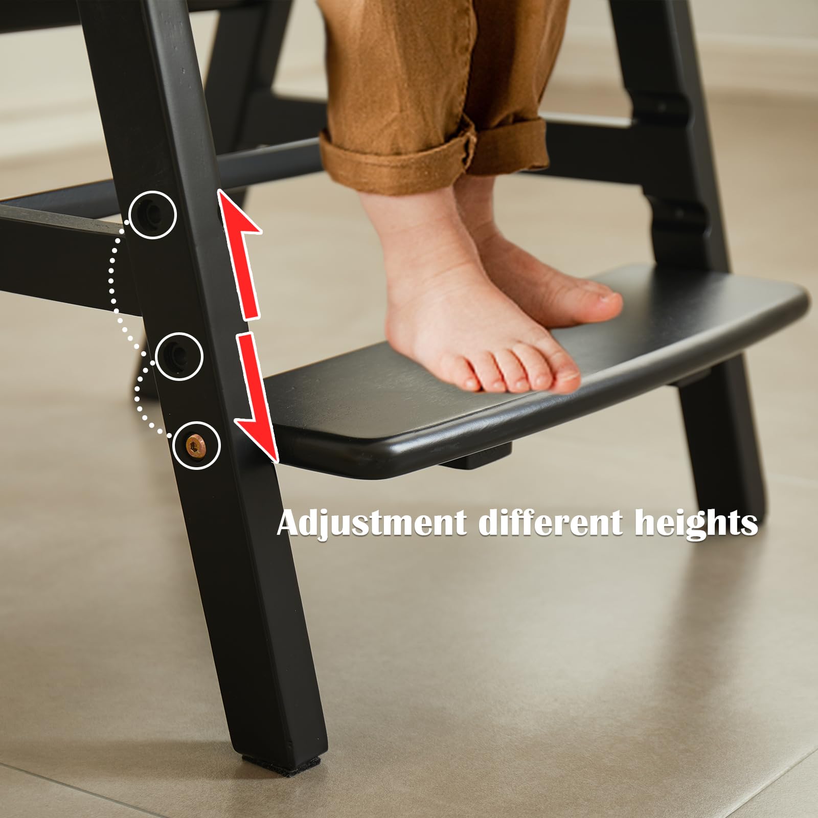 **Solid Wood Toddler High Chair - Adjustable Height Baby Dining & Study Chair for Kids - Perfect for Mealtime, Learning & Play at Home**