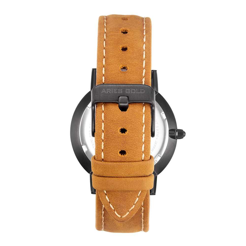 ARIES GOLD URBAN SANTOS Black Stainless Steel Women's Watch with Brown Leather Strap - Fashionable Timepiece for Casual Wear, Office & Special Occasions