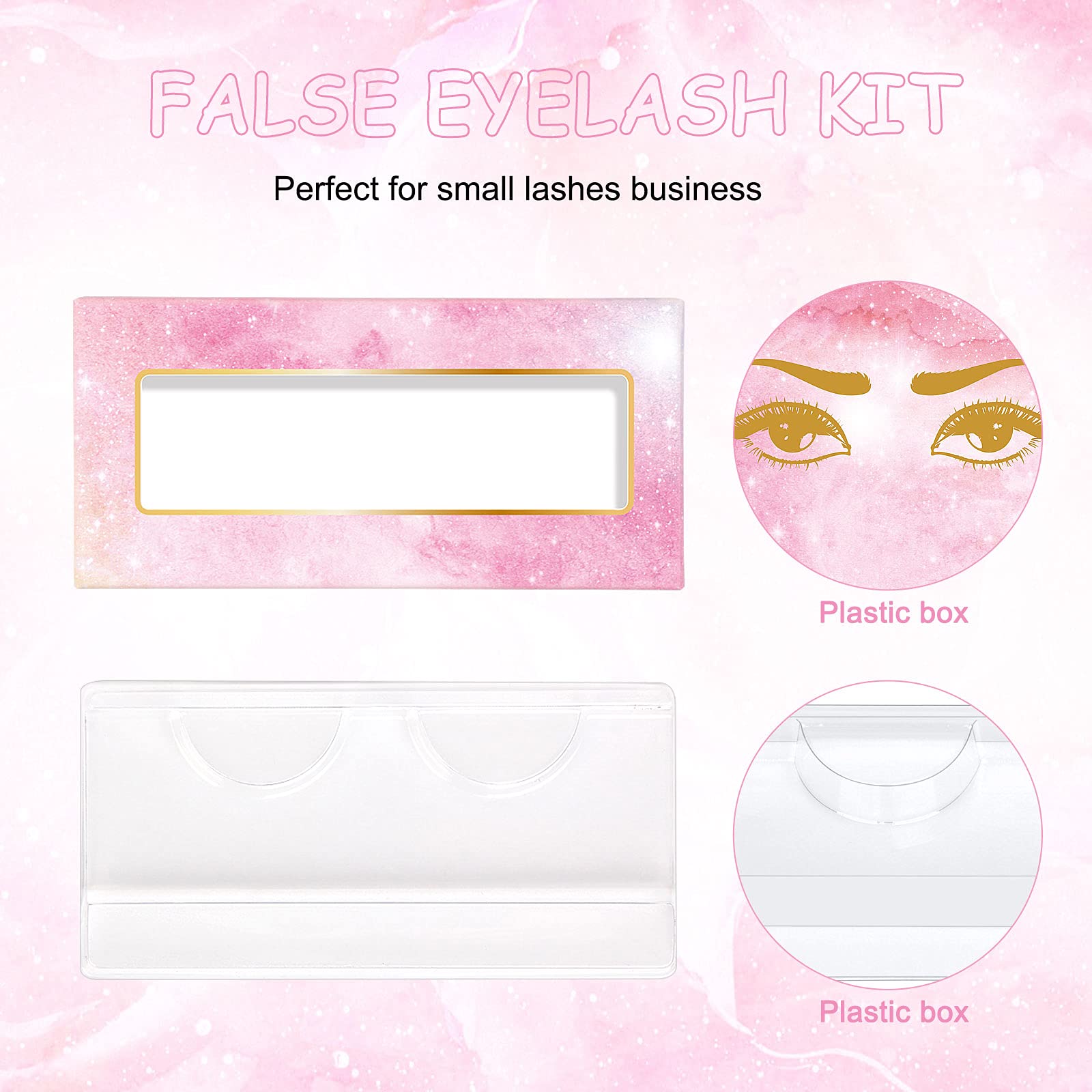 175-Piece False Eyelash Packaging Kit Wholesale - 30 Empty Lash Boxes, 30 Lash Trays, 15 Eyelash Tweezers & 100 Disposable Mascara Wands (Pink) - Perfect for Salon, Beauty Shop & DIY Lash Extension Business
