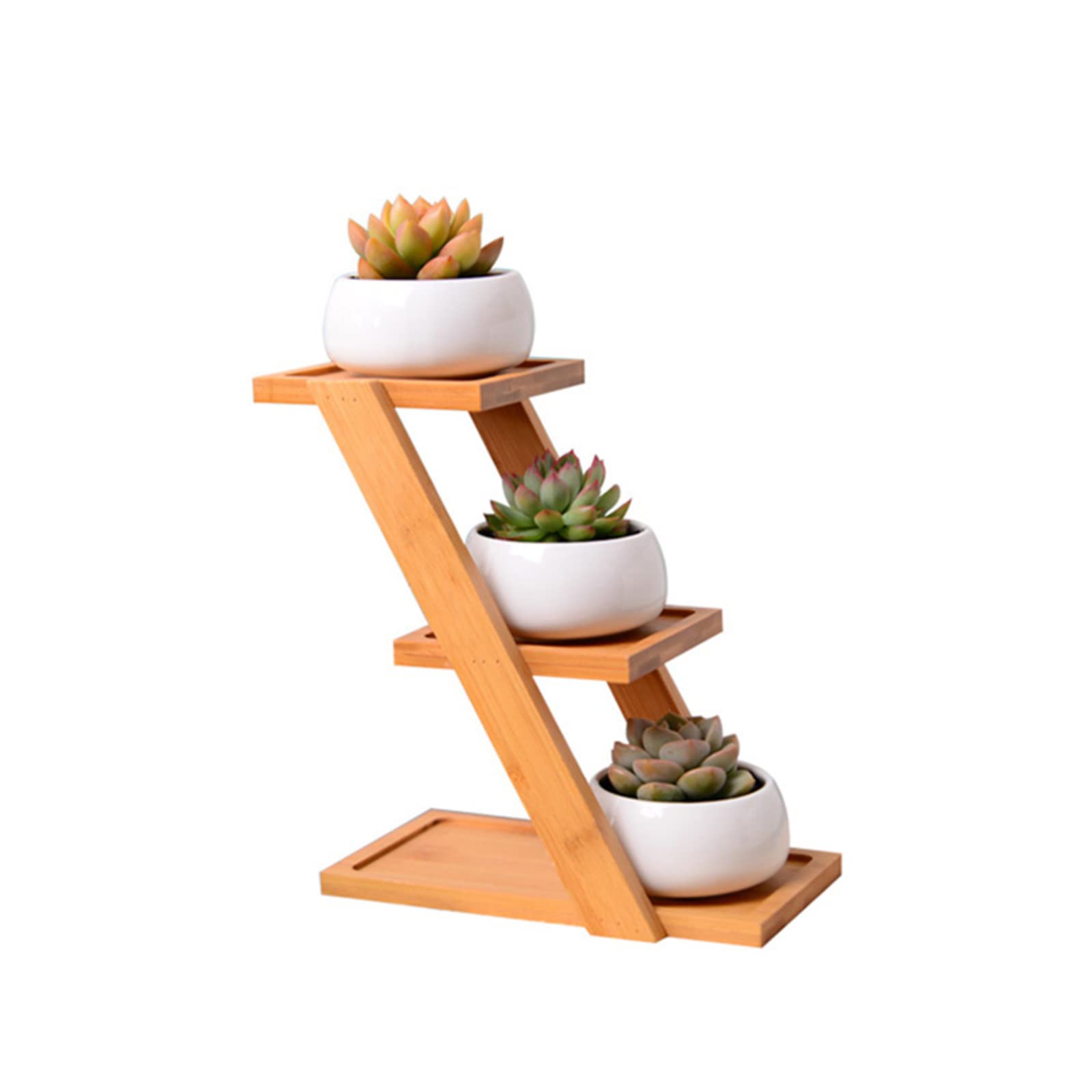3-Tier Wooden Mini Tabletop Succulent Plant Stand - Elegant Flower Pot Holder for Succulents, Cacti & Herbs - Sturdy Home & Office Desktop Decoration (H25xL18cm) - Perfect for Windowsills, Shelves & Workspace Decor