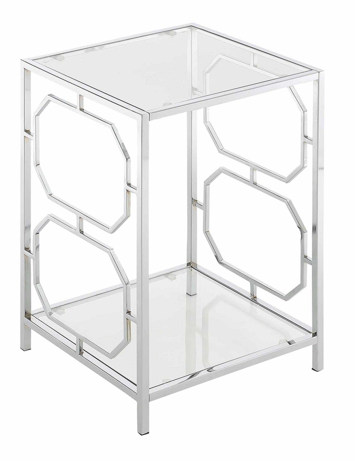 Convenience Concepts Omega Chrome End Table - Clear Glass Top with Chrome Metal Frame - Perfect for Living Room, Bedroom, or Office Side Table