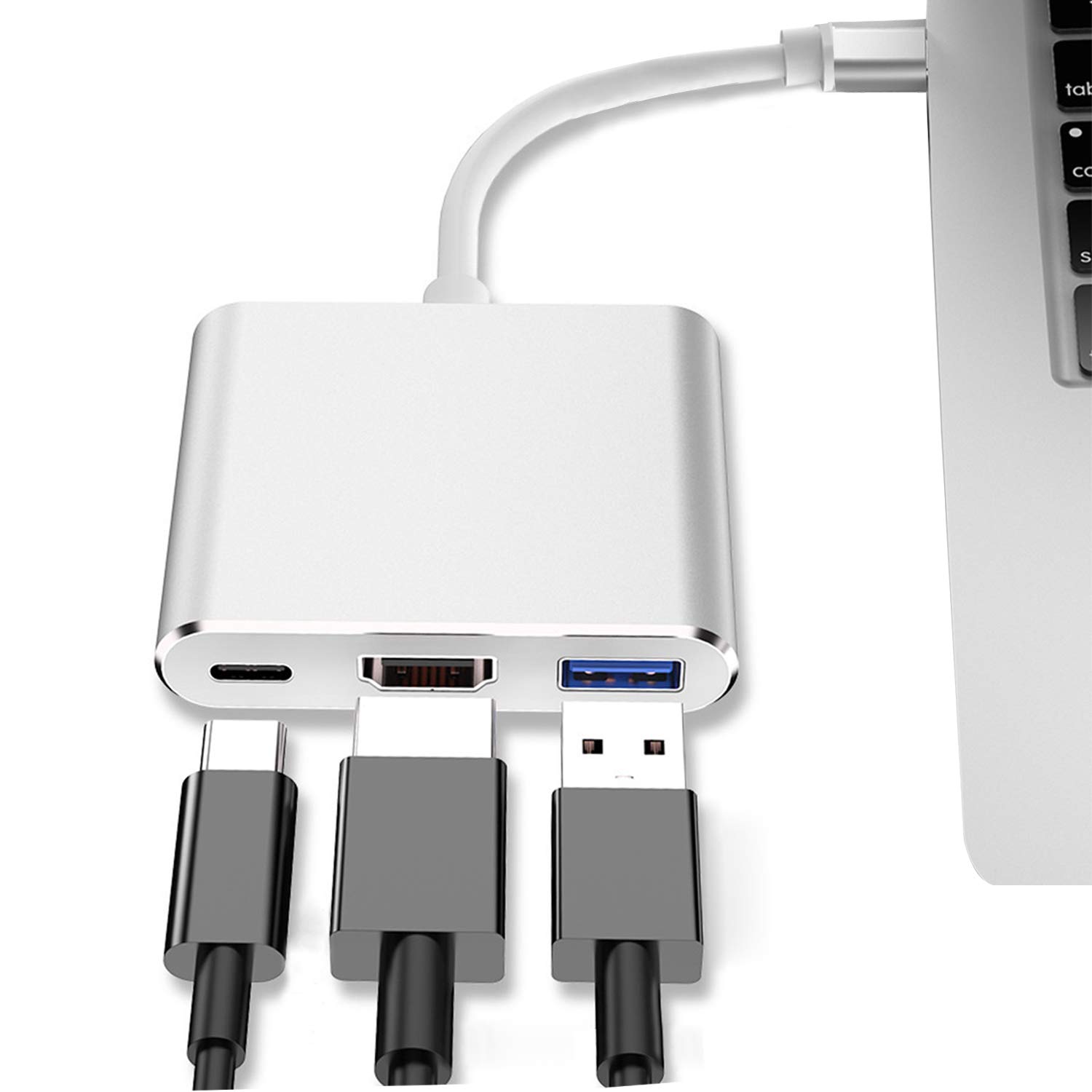 3-in-1 USB C Hub with HDMI 4K, USB 3.0 & PD Charging - for MacBook, iMac, Chromebook - Home & Office Use