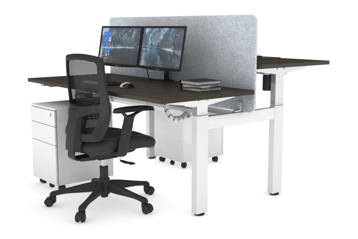 Adjustable Height 2-Person H Bench Workstation - White Frame [1600L x 700W] - Perfect for Office, Home Office & Coworking Spaces