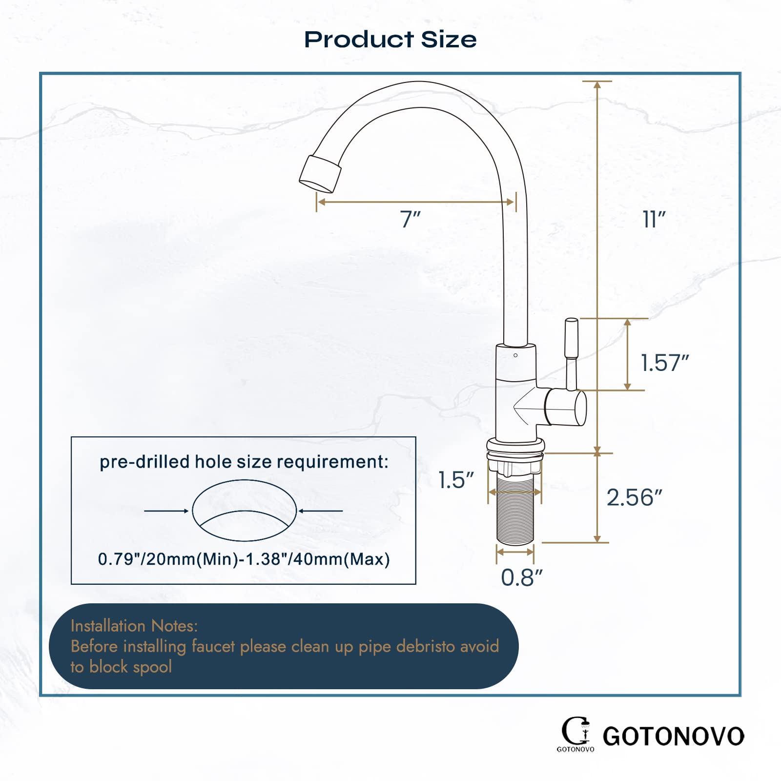 Gotonovo Brushed Nickel Stainless Steel Single Handle Cold Water Kitchen Sink Faucet - Rotatable Bar Faucet for Bathroom & Kitchen, Silver Finish - Perfect for Modern Homes & Commercial Spaces