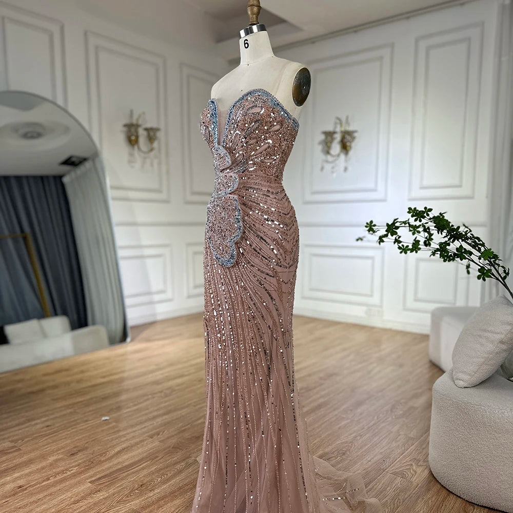 Luxury Dubai Saudi Arabic Pink Mermaid Evening Dress with High Slit - Elegant Formal Gown for Weddings, Prom, Red Carpet & Special Occasions