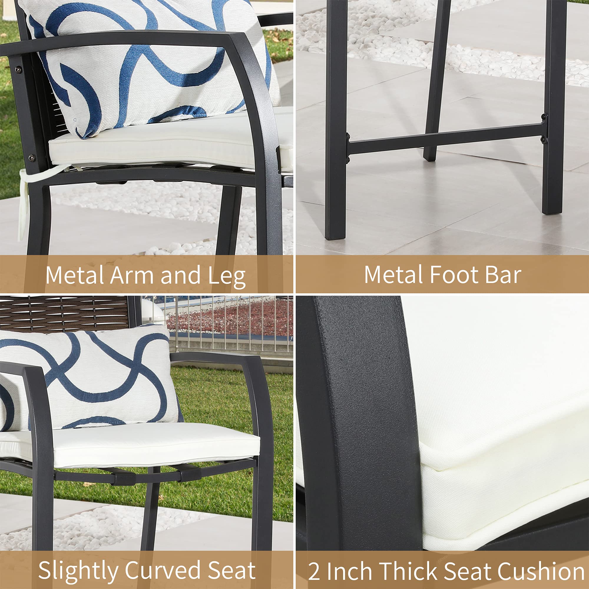 PatioFestival 4-Piece Outdoor Bar Stool Set - All-Weather Cushioned Metal Patio Chairs with Wicker Back (Brown) - Perfect for Backyard, Deck, Poolside & Outdoor Entertaining