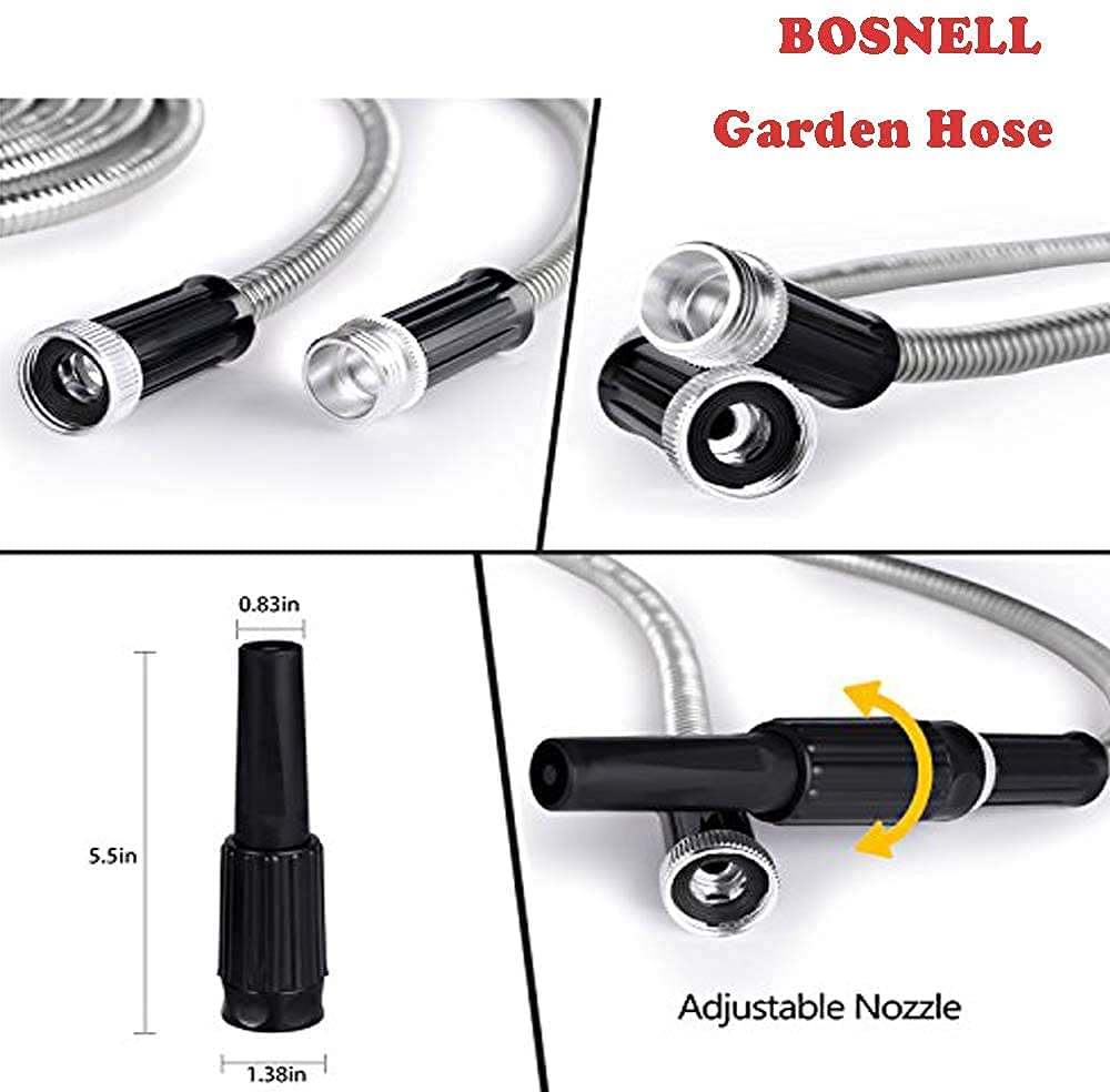 Premium Stainless Steel Metal Garden Hose - 10FT Ultra Flexible & Tangle-Free Water Hose with Nozzle - Perfect for Lawn Care, Car Washing & Outdoor Watering