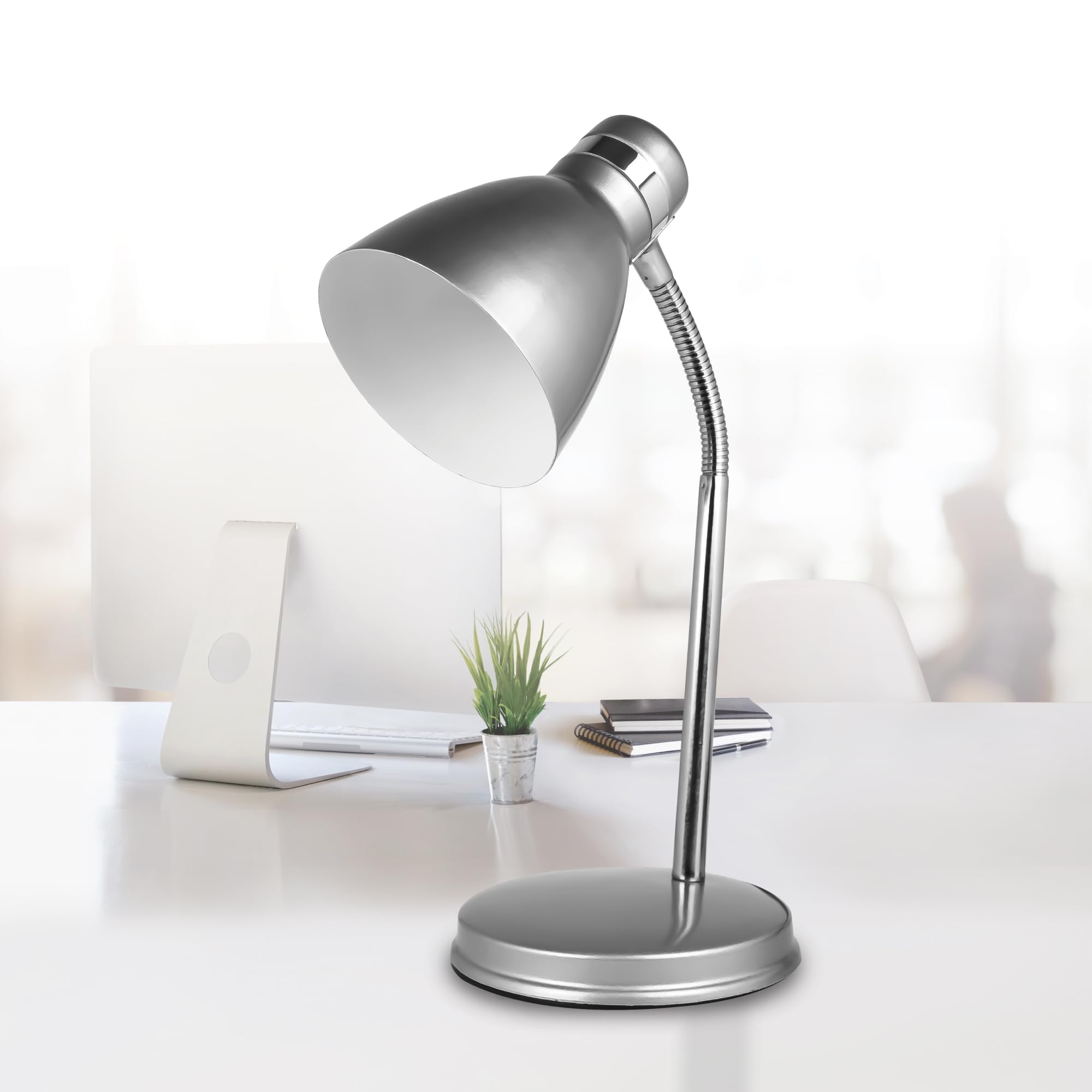 Status Madrid Adjustable Desk Lamp - Flexible LED Study Light with Silver Finish for Office, Bedroom & Home Workspace | SDL2011ESS16 | Perfect for Reading, Working & Nightstand Lighting