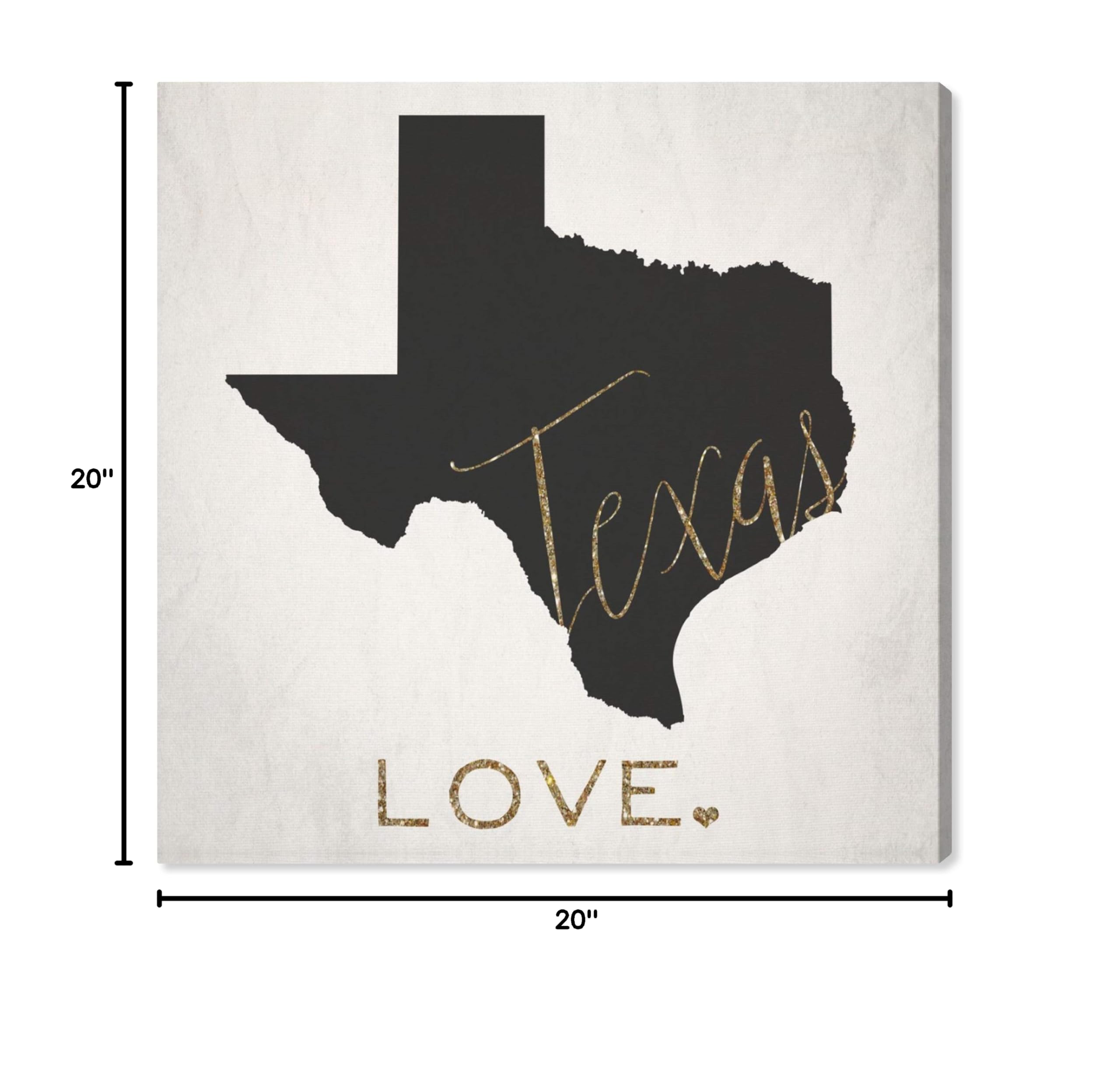Texas Love Map Wall Art Canvas Print - 20x20 Inches Black & Gold Home Decor by Oliver Gal Artist Co. | Perfect for Living Room, Bedroom & Office Wall Decoration
