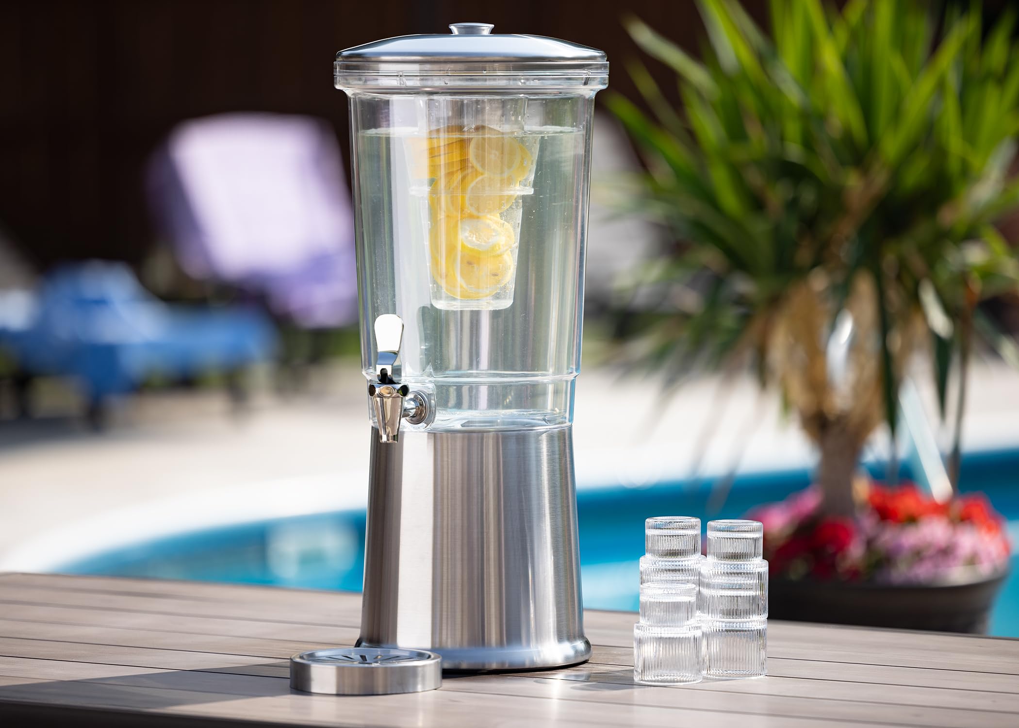 3 Gallon Double Wall Beverage Dispenser with Infuser Tube - Brushed Stainless Steel, Traditional Base - Perfect for Parties, Events & Outdoor Gatherings