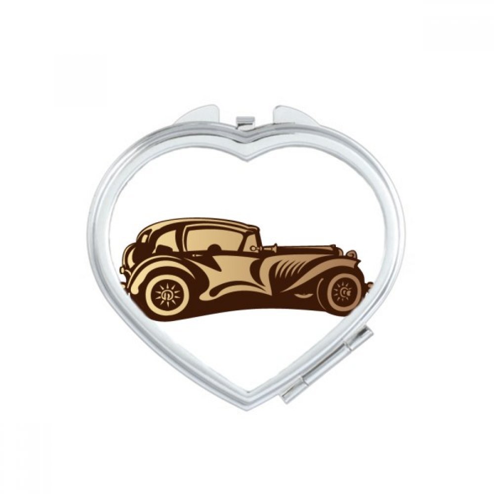 Bestchong Brown Classic Cars Outline Pattern Heart Mirror - Portable Travel Makeup Mirror with Magnification for Handheld & Pocket Use - Perfect for Home, Office, and On-the-Go Touch Ups