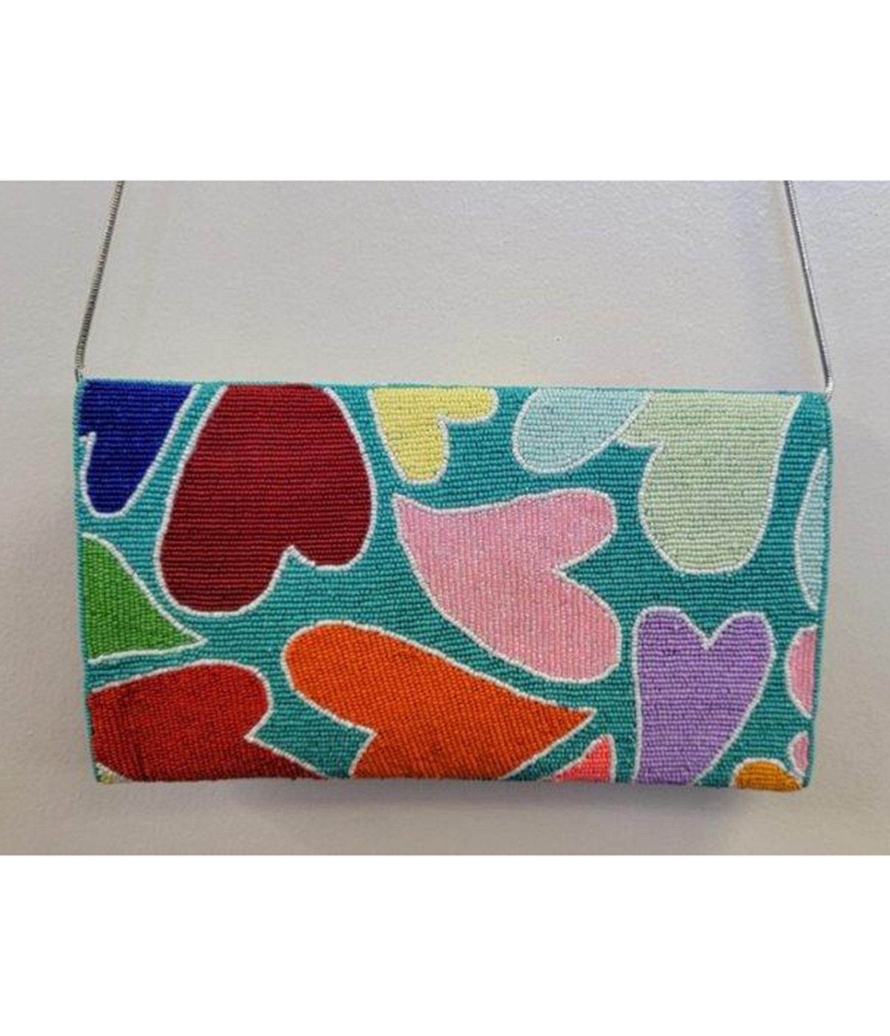 Rainbow Heart Beaded Clutch Bag for Women - Elegant Evening Party Clutch with Rhinestone Decorations - Perfect for Weddings, Prom, Date Night & Special Occasions