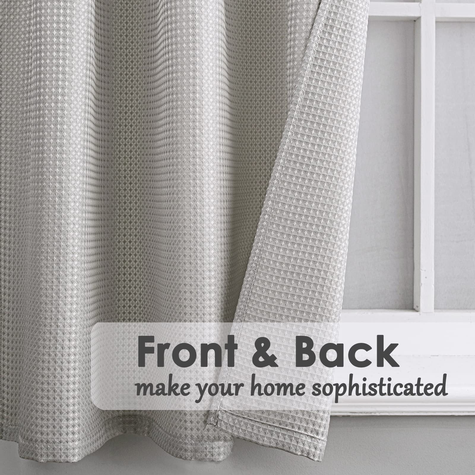 Beda Home Waffle Textured Tier Curtains for Small Kitchen Window - Water Repellent Rod Pocket Short Curtains for Bathroom - Grey 36x36 Inches (2 Panels) - Perfect for Cozy Kitchens & Stylish Bathrooms