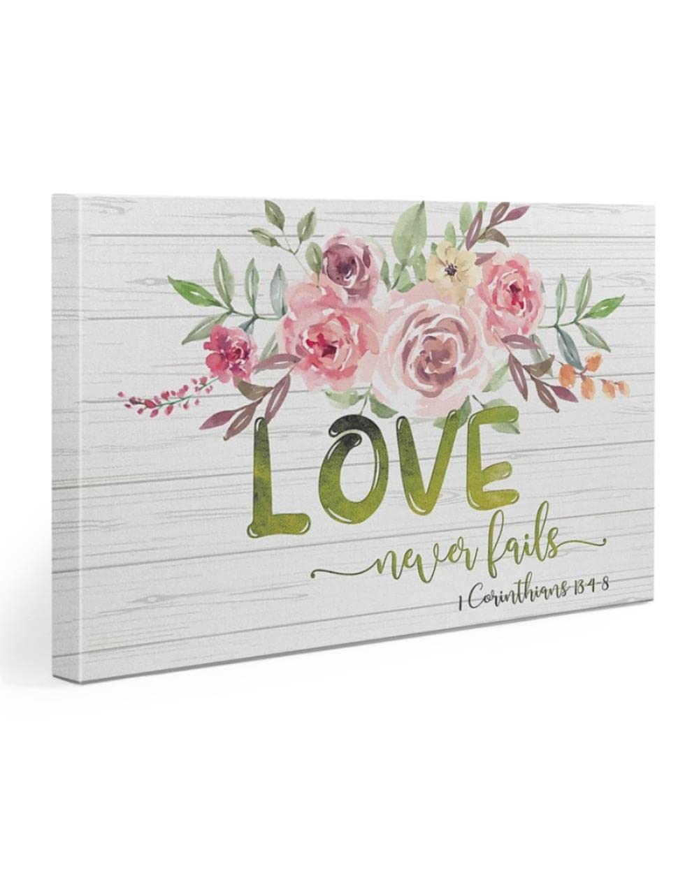 Love Never Fails 1 Corinthians 13:4-8 Christian Wall Art Canvas - Inspirational Jesus Canvas Print for Home, Church & Office Decor - Religious Scripture Art Gift