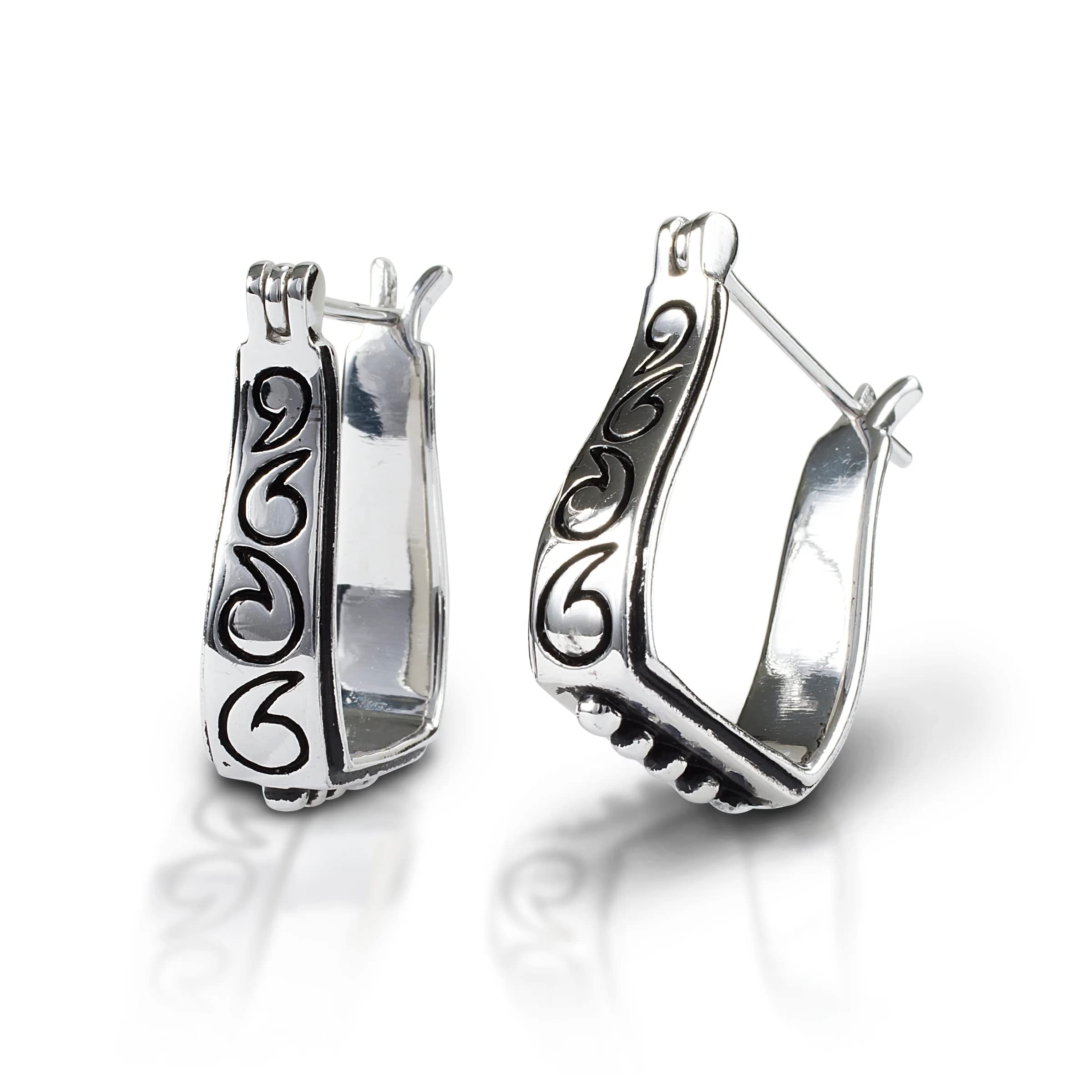 Engraved Stirrup Earrings - Sterling Silver 925 Dangle Hoop Earrings for Women | Perfect for Casual Wear, Date Night & Special Occasions