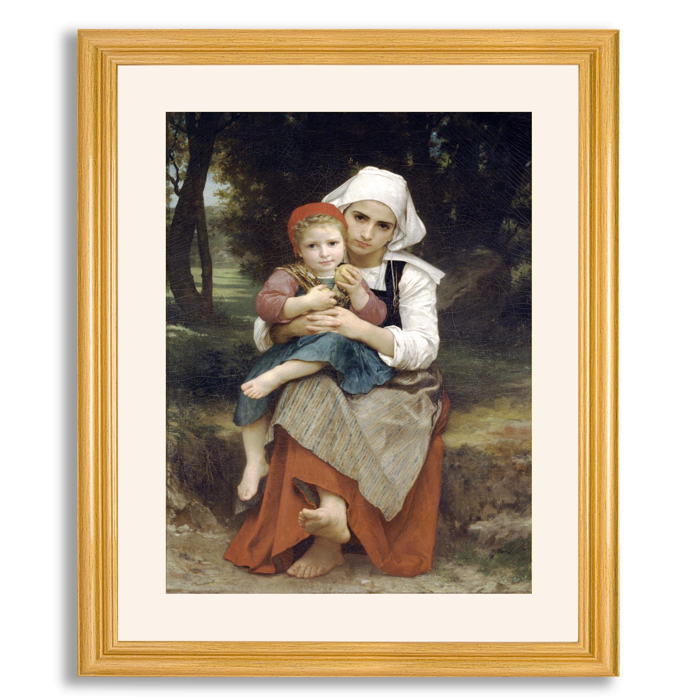 William Bouguereau Breton Brother & Sister Framed Art Print - Premium Canvas Painting Reproduction in Wood Frame for Home & Office Decor | Perfect for Living Room, Bedroom & Gallery Wall Display