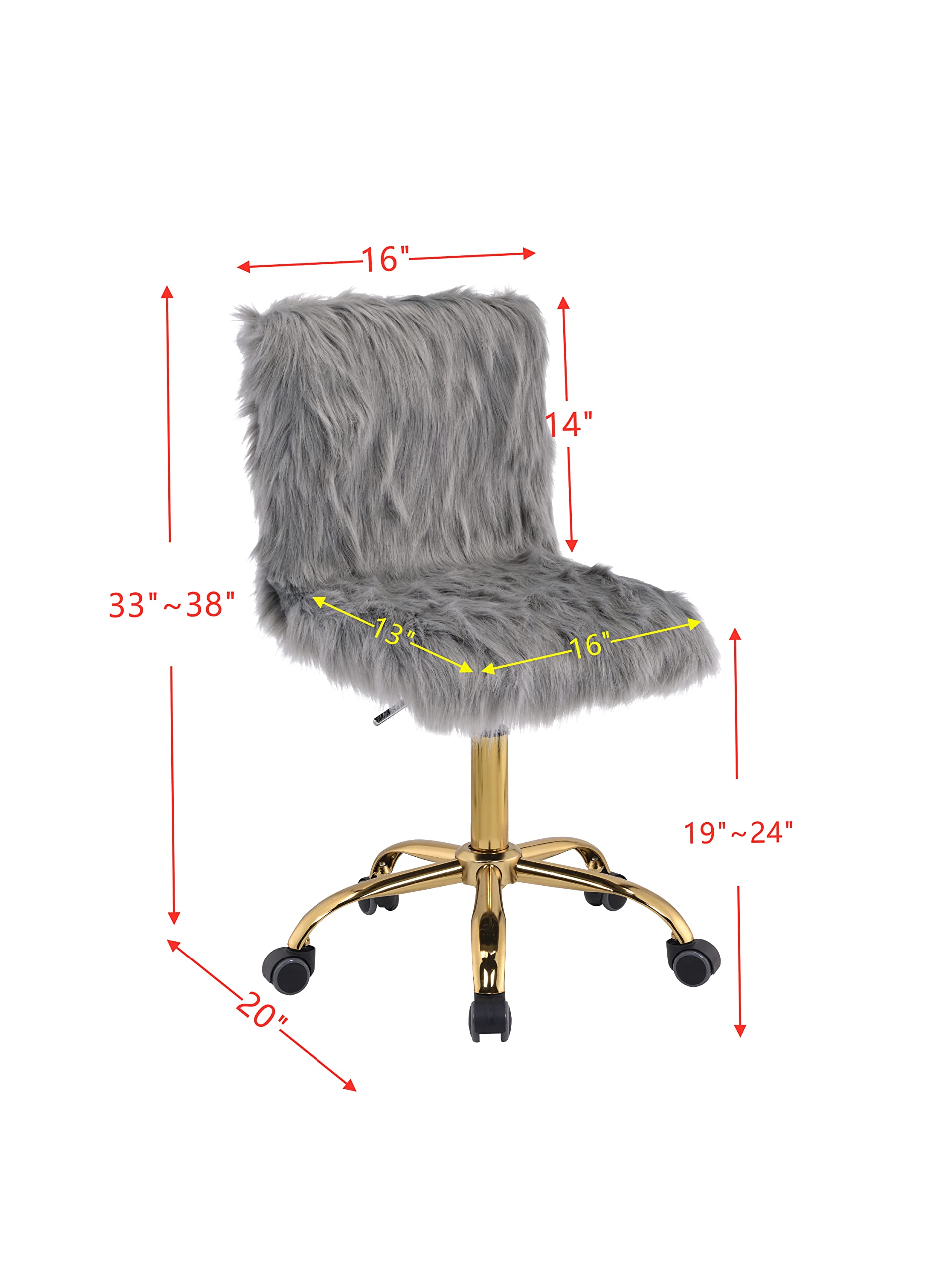 Fluffy Faux Fur Desk Chair - Swivel Vanity Chair with Adjustable Height, Armless Task Chair for Home Office, Living Room, Studio & Makeup Area | Perfect for Work, Gaming & Relaxation