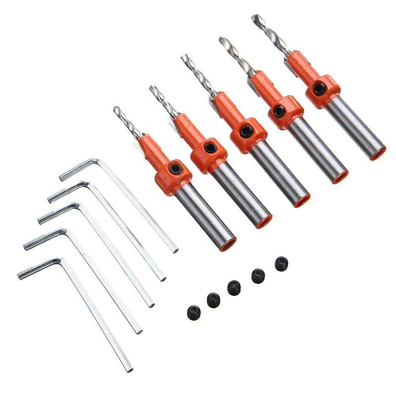 5pcs HSS Countersink Drill Bit Set (2.8mm-4mm) with 8mm Shank - Premium Woodworking Router Bits for Oblique Hole Drilling - Perfect for DIY Projects, Furniture Making & Cabinet Installation