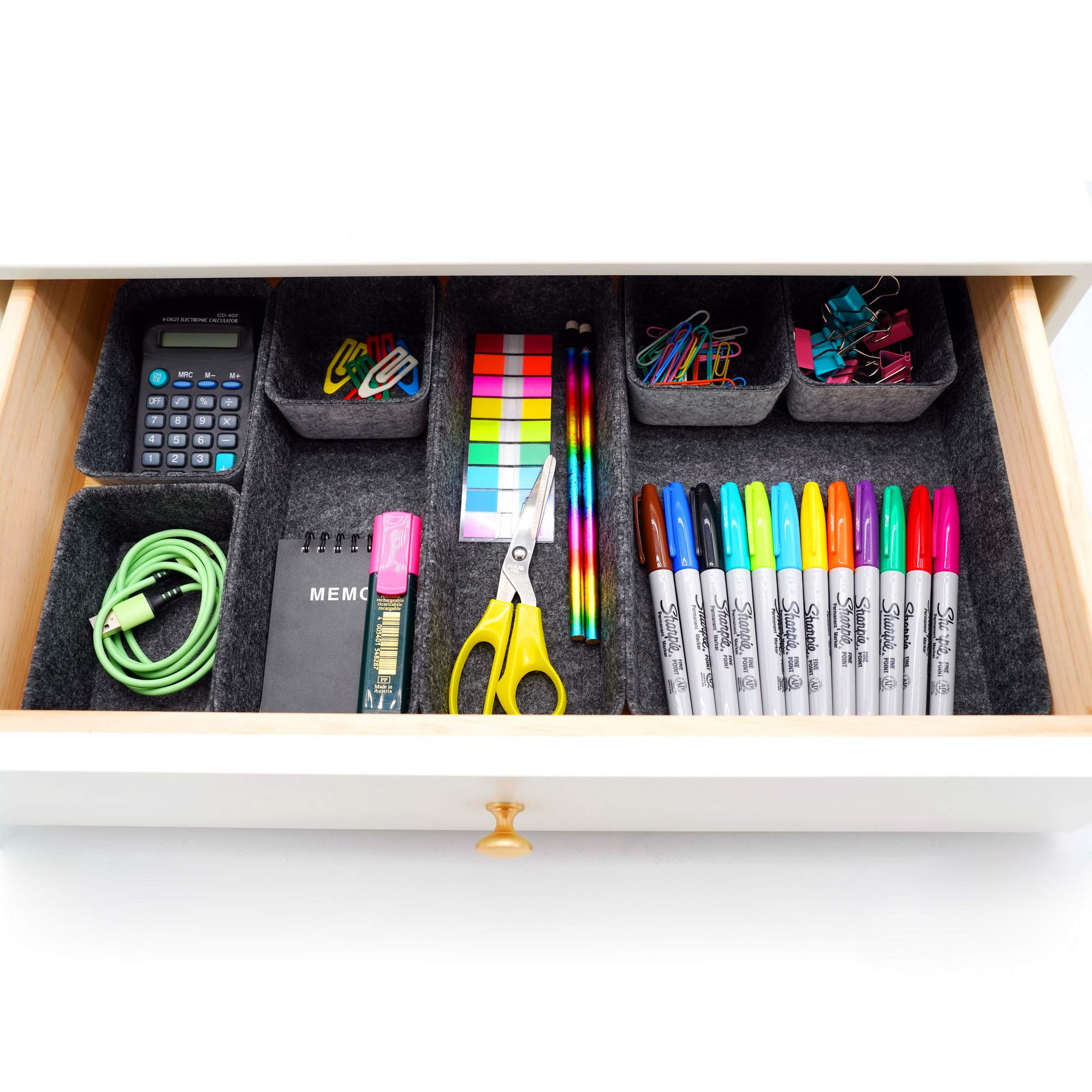 Welaxy 8-Piece Desk Drawer Organizer Tray - Shallow Felt Storage Bin for Office Supplies, Makeup, Pens, Keys & Crafts | Soft Yet Sturdy, Minimalist Design (Charcoal) | Perfect for Home Office, Vanity & Craft Room Organization
