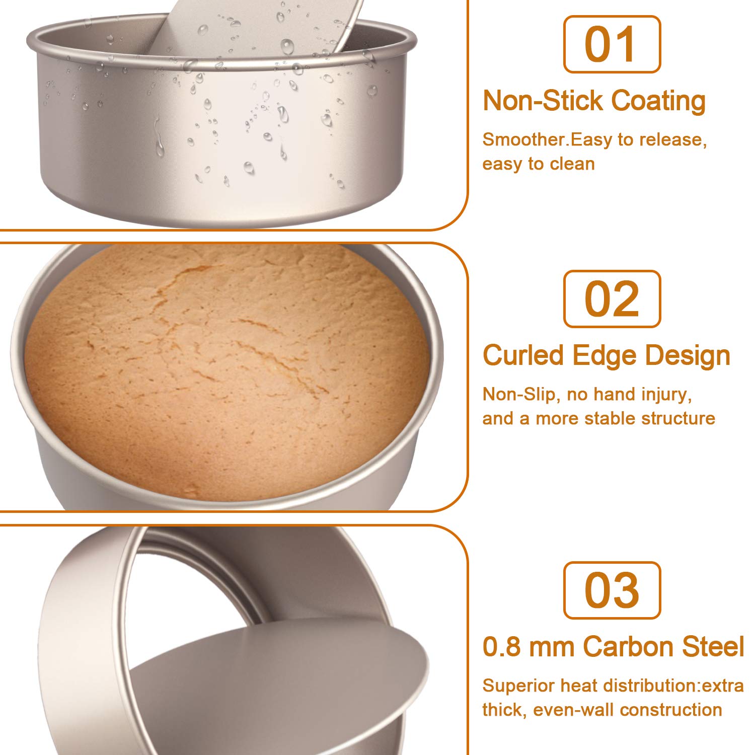 CHEFMADE 8-Inch Round Cake Pan with Removable Bottom - Nonstick Quick Release Coating for Chiffon Cakes - Perfect for Oven Baking, Instant Pot & Home Baking - Ideal for Birthday Cakes, Wedding Desserts & Party Treats