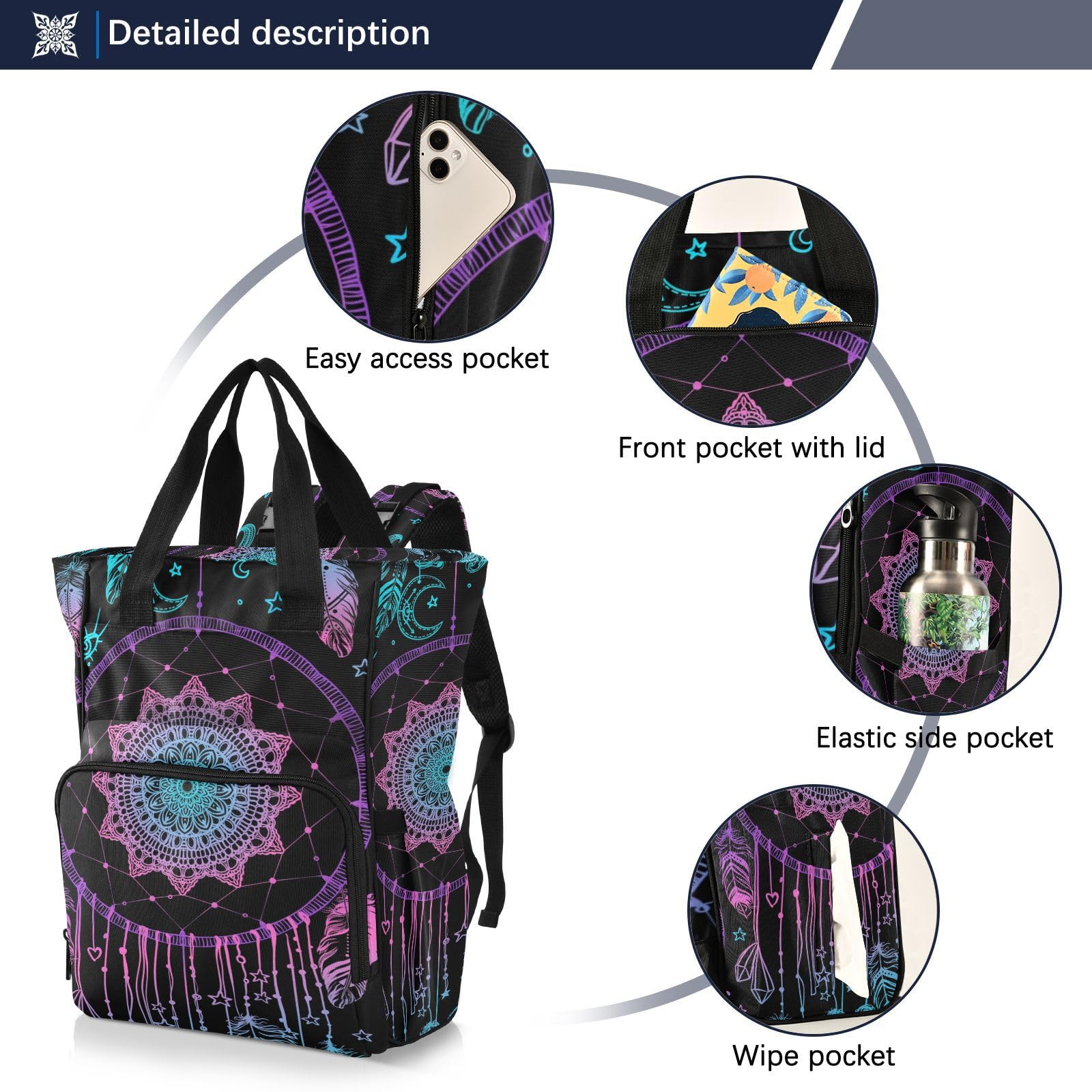**Boho Diaper Backpack for Baby Boys & Girls - Large Baby Essentials Travel Bag with Stroller Straps, Insulated Bottle Pockets & Changing Pad - Perfect Baby Shower Gift for Moms & Dads - Ideal for Travel, Shopping, Hiking & Daily Use**