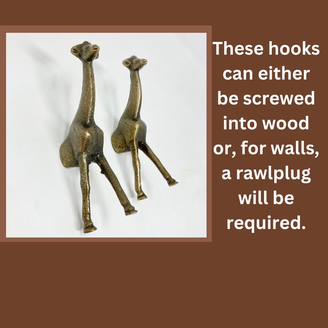 Vintage Safari Animal Drawer Pulls - Antique Brass Iron Knobs (Hook & Giraffe Design) for Cabinets, Dressers & Furniture Hardware