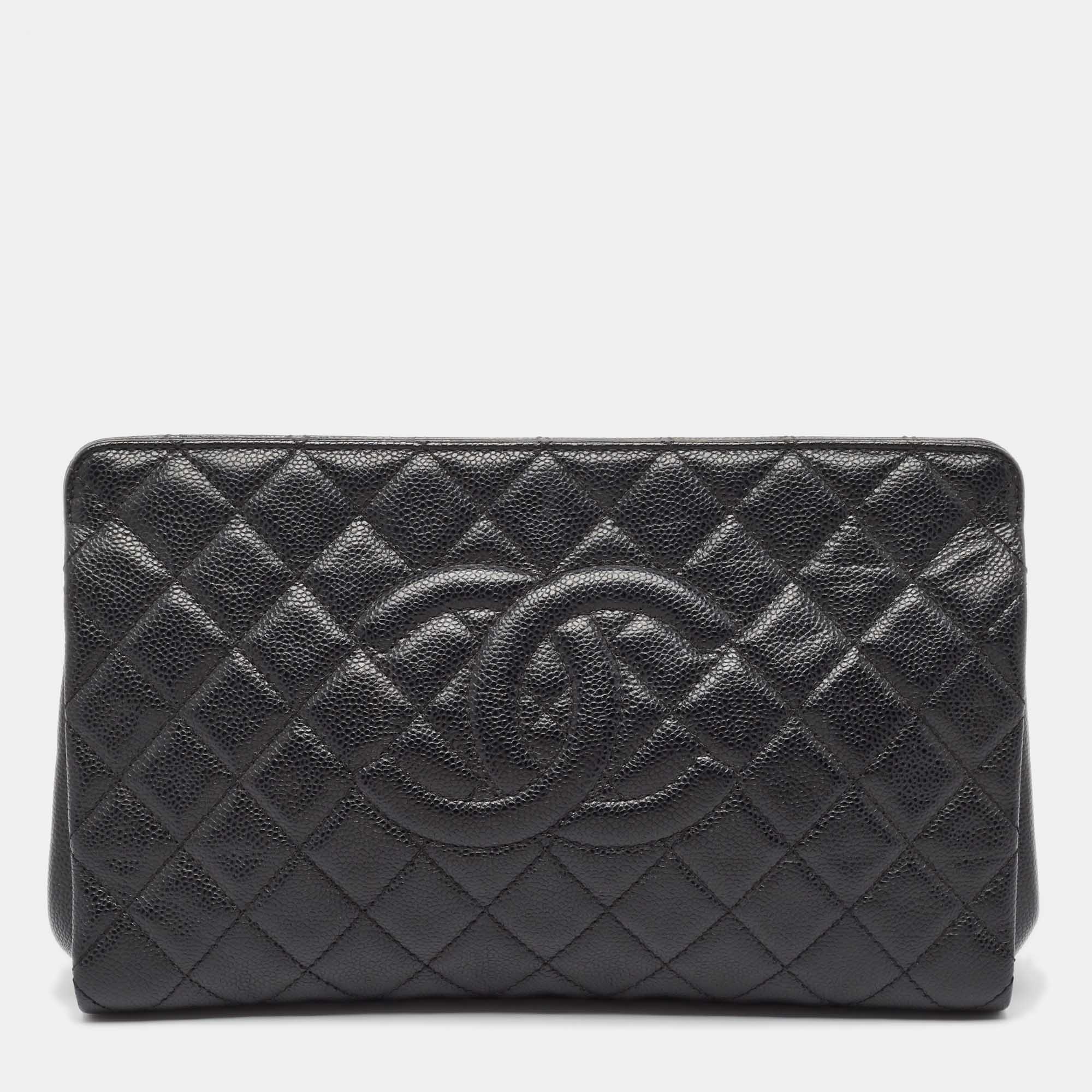 Luxury Black Caviar Leather CC Frame Clutch Bag - Designer Quilted Handbag for Women | Perfect for Evening Parties, Weddings & Special Occasions