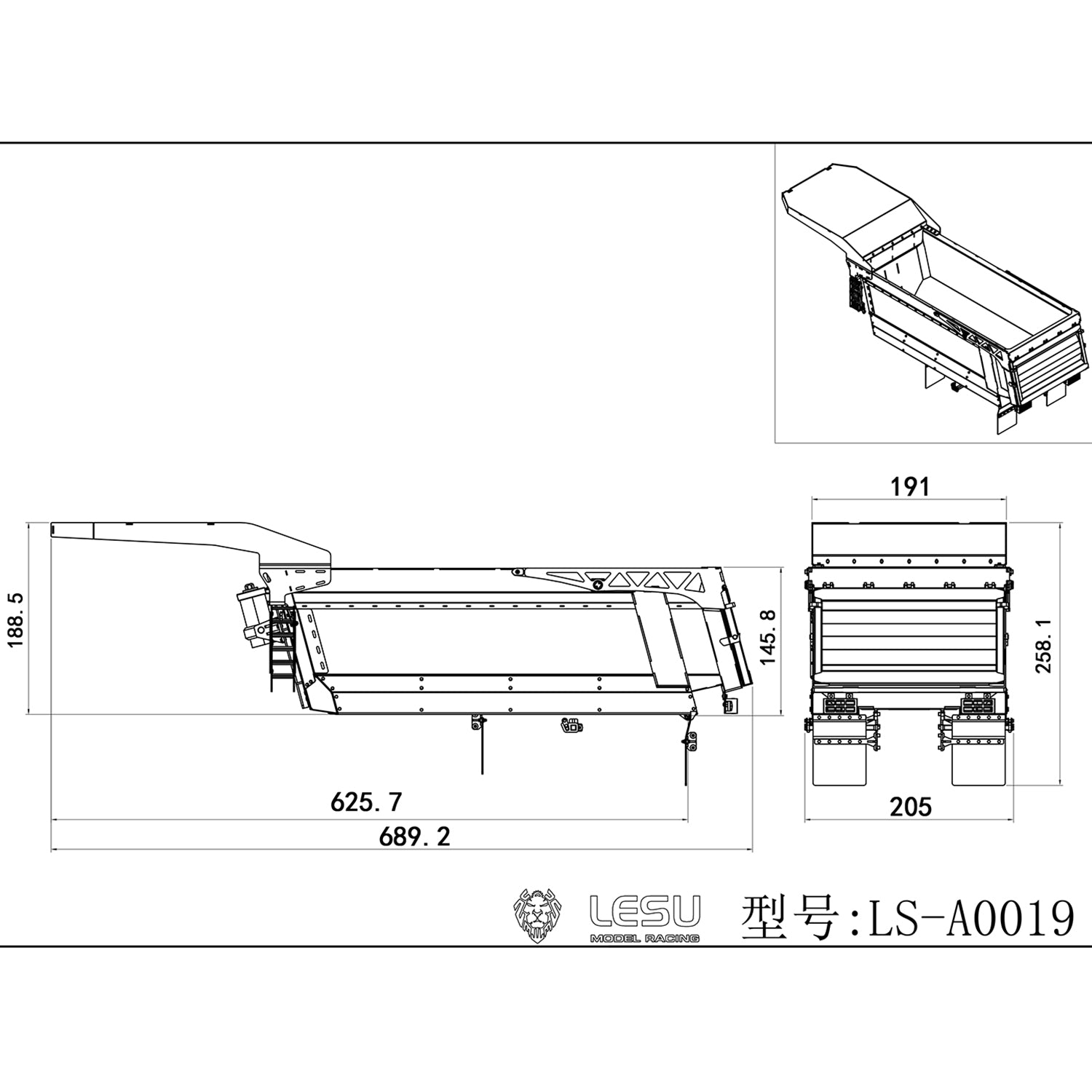 1/14 Scale LESU Metal Unpainted Bucket for RC Hydraulic Dumper Truck - DIY Accessory Part Compatible with TAMIYA Models | Perfect for Construction Site Simulation & RC Truck Enthusiasts