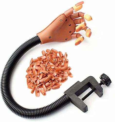 SHILLS Professional Nail Art Practice Hand with 100 Fake Nails - Brown Mannequin Hand for Nail Technician Training, Salon Practice & DIY Nail Art Design
