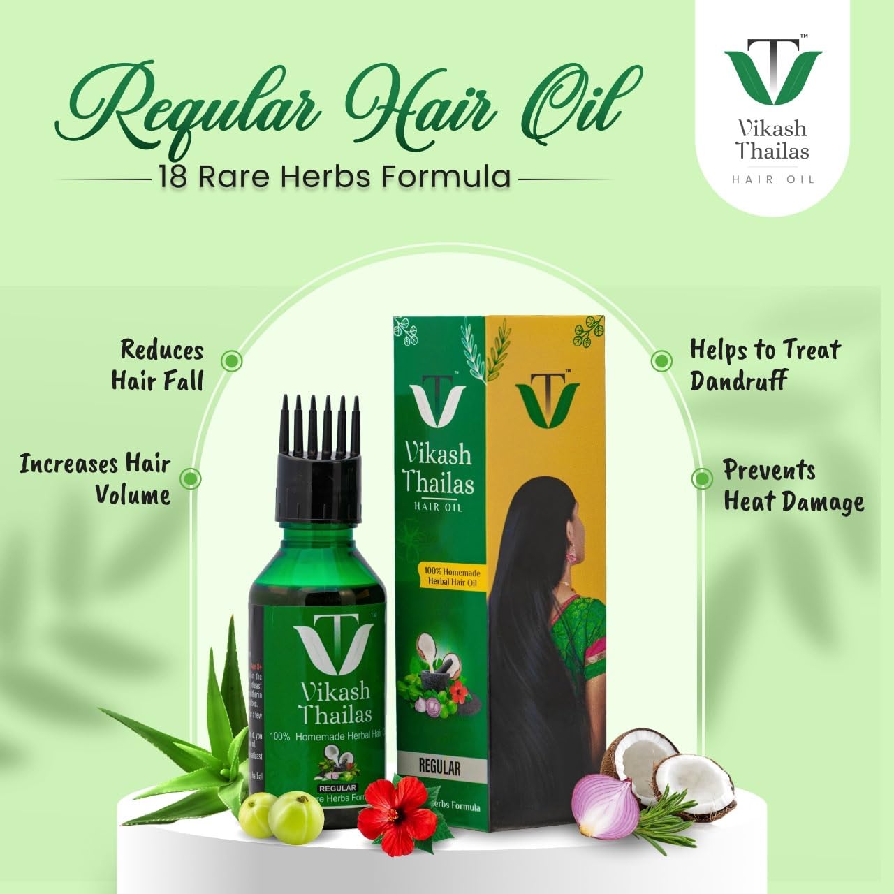 Vikash Thailas Ayurvedic Herbal Hair Oil - 100ml for Hair Growth, Dandruff & Scalp Care | Natural Treatment for Dry, Damaged Hair | Daily Nourishment & Shine