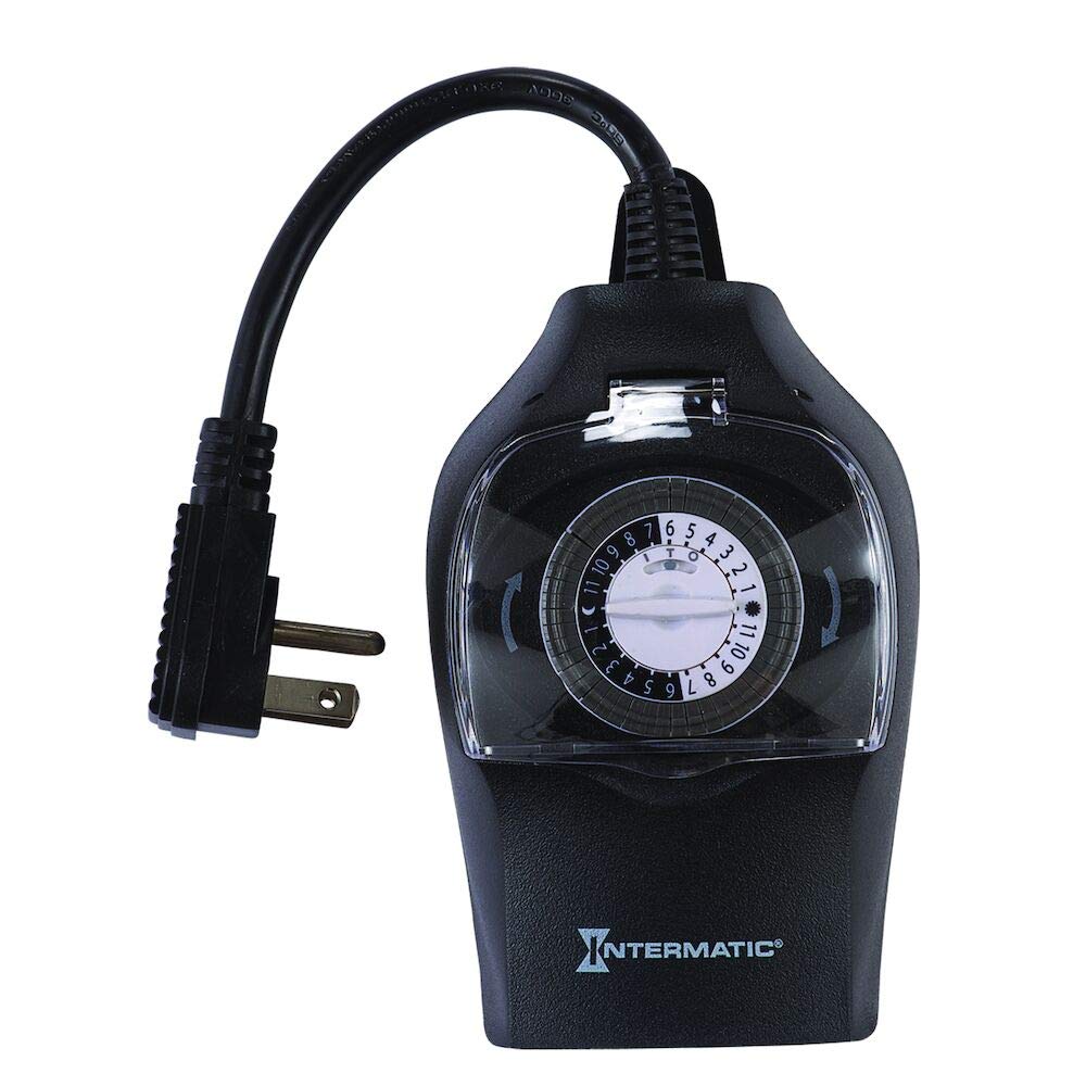 Intermatic HB35K Outdoor Timer with 2 Outlets - Heavy Duty Weatherproof Electrical Timer for Garden, Pool, and Holiday Lights - Black