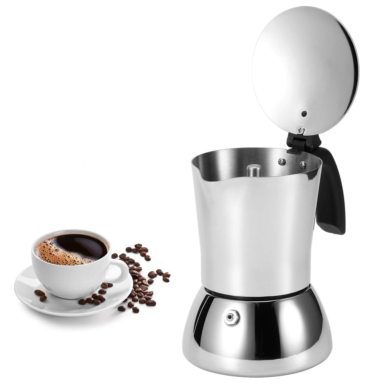 Yosoo 3-Cup Stovetop Espresso Maker - 304 Stainless Steel Moka Pot for Rich Italian Coffee - Perfect for Home, Office & Coffee Shops - Easy Brewing on Gas/Electric Stoves