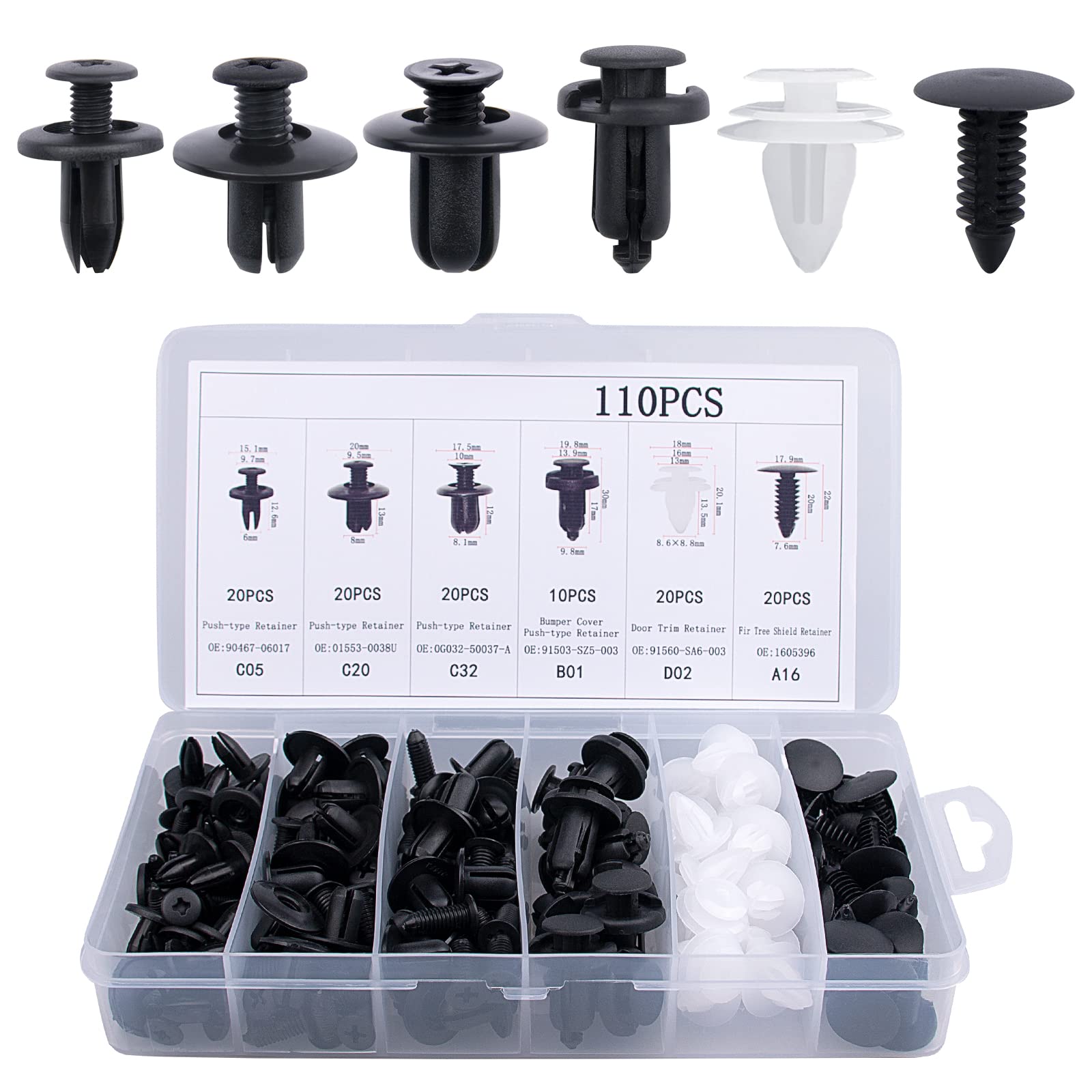 110PCS Universal Car Retainer Clips Set - 6 Sizes for GM, Ford, Toyota (Auto Door Trim & Bumper Repair)