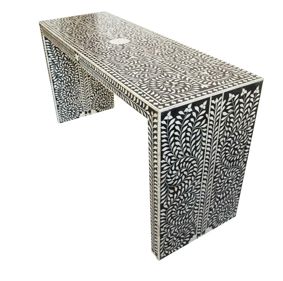 Handmade Black and White Bone Inlay Console Table - Elegant Entryway Furniture for Hallway, Foyer & Living Room Decor