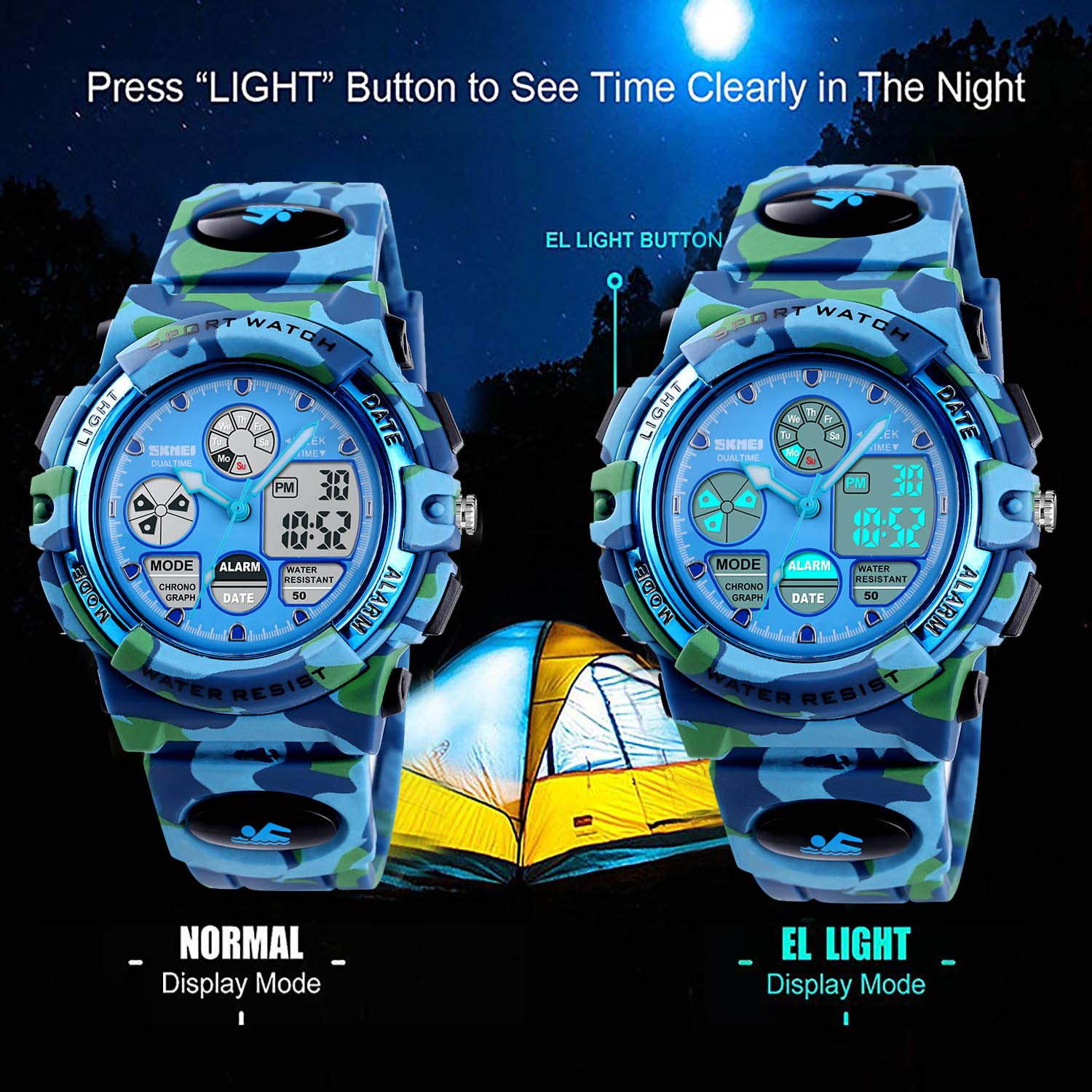 Cofuo Kids Digital Sports Watch for Boys and Girls - Waterproof Outdoor Adventure Watch with Alarm & Stopwatch - Perfect for School, Sports, and Daily Activities