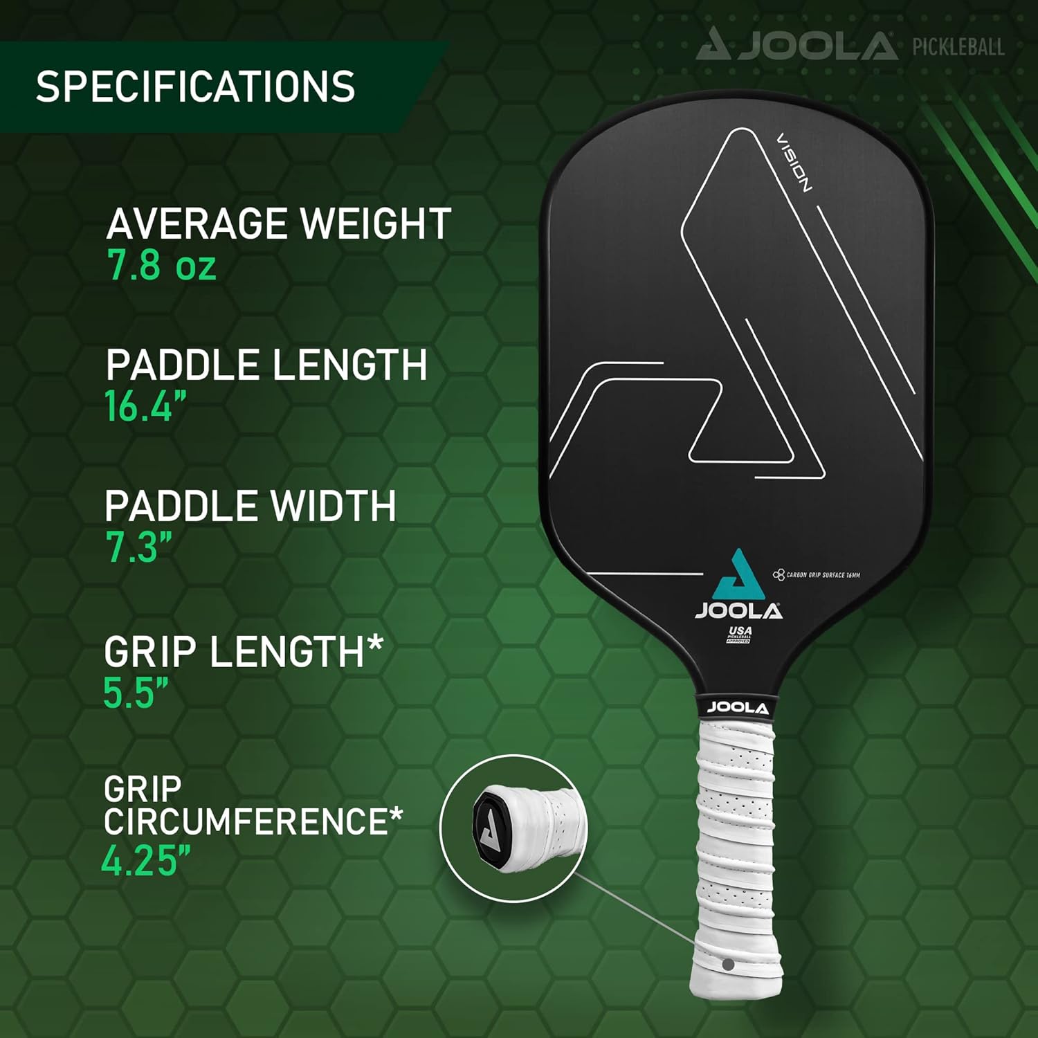 JOOLA Vision CGS 16 Pickleball Paddle - Premium Carbon Graphite Surface for Enhanced Control & Power | Perfect for Competitive Play & Recreational Games