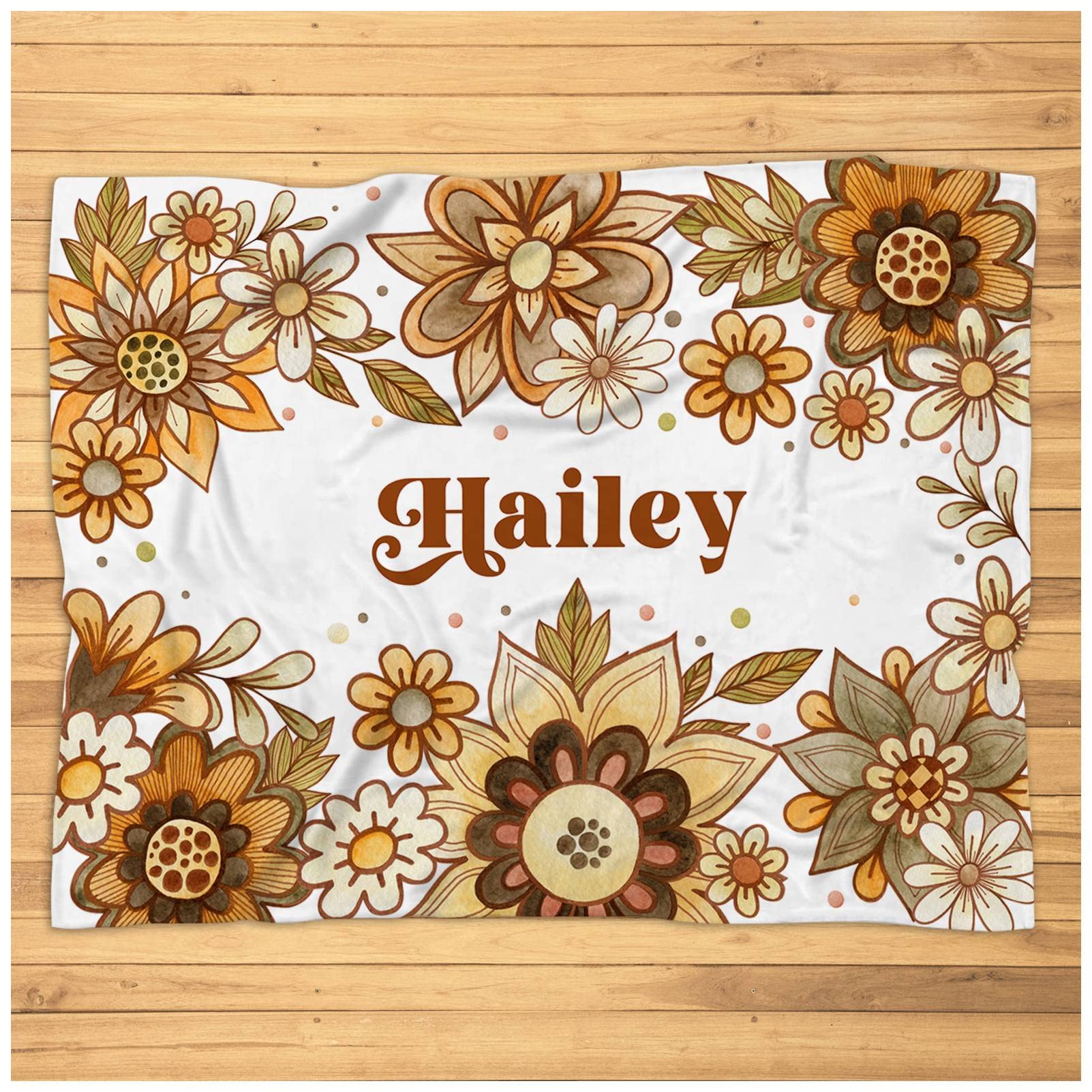 Personalized Retro Floral Fleece Blanket - Custom Sunflower Baby Blanket for Nursery Decor | Ultra Soft Plush Throw for Baby Shower, Gift & Cozy Home Use