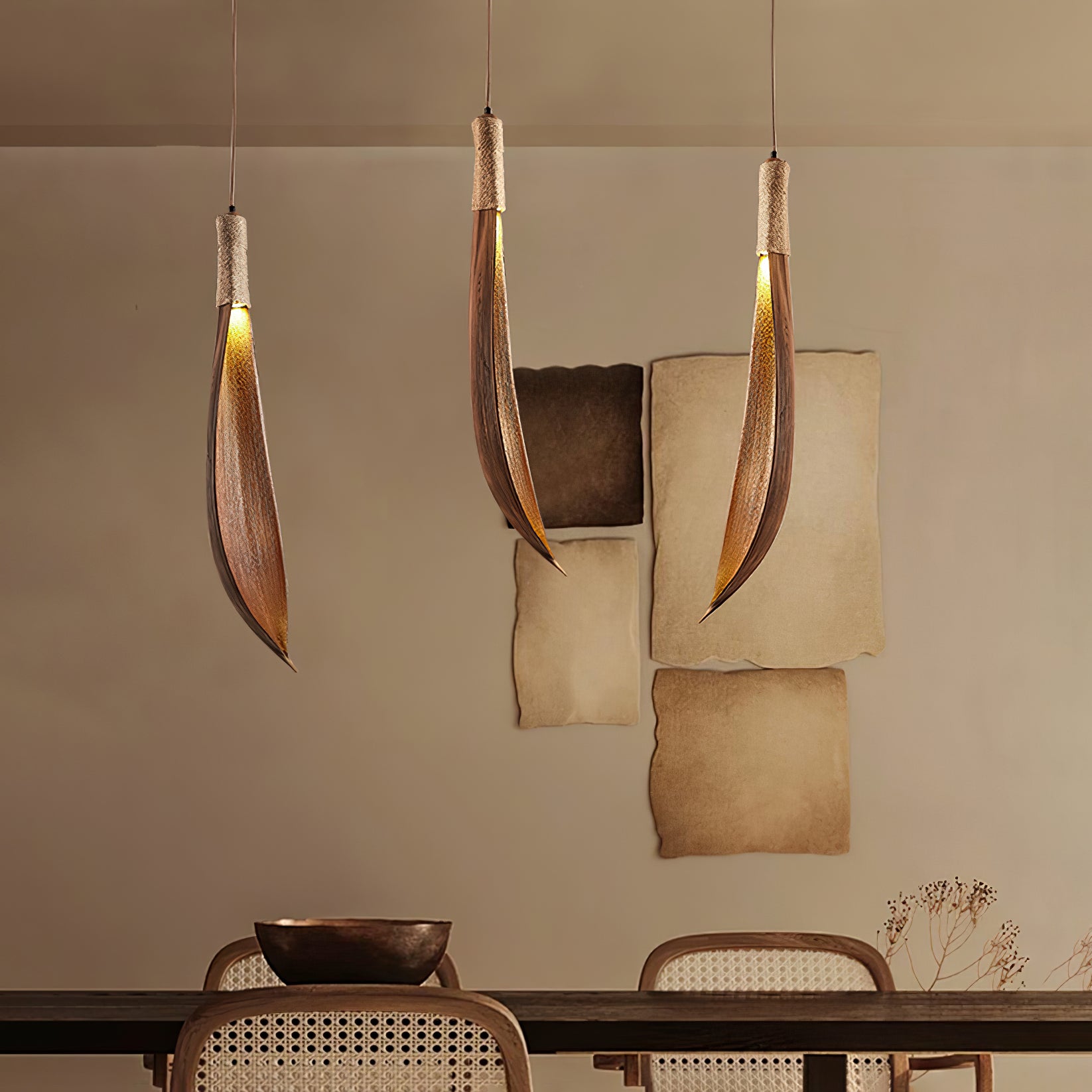 Handmade Cocoa Leaf Pendant Light - Natural Boho Hanging Lamp for Living Room, Bedroom & Dining Room Decor