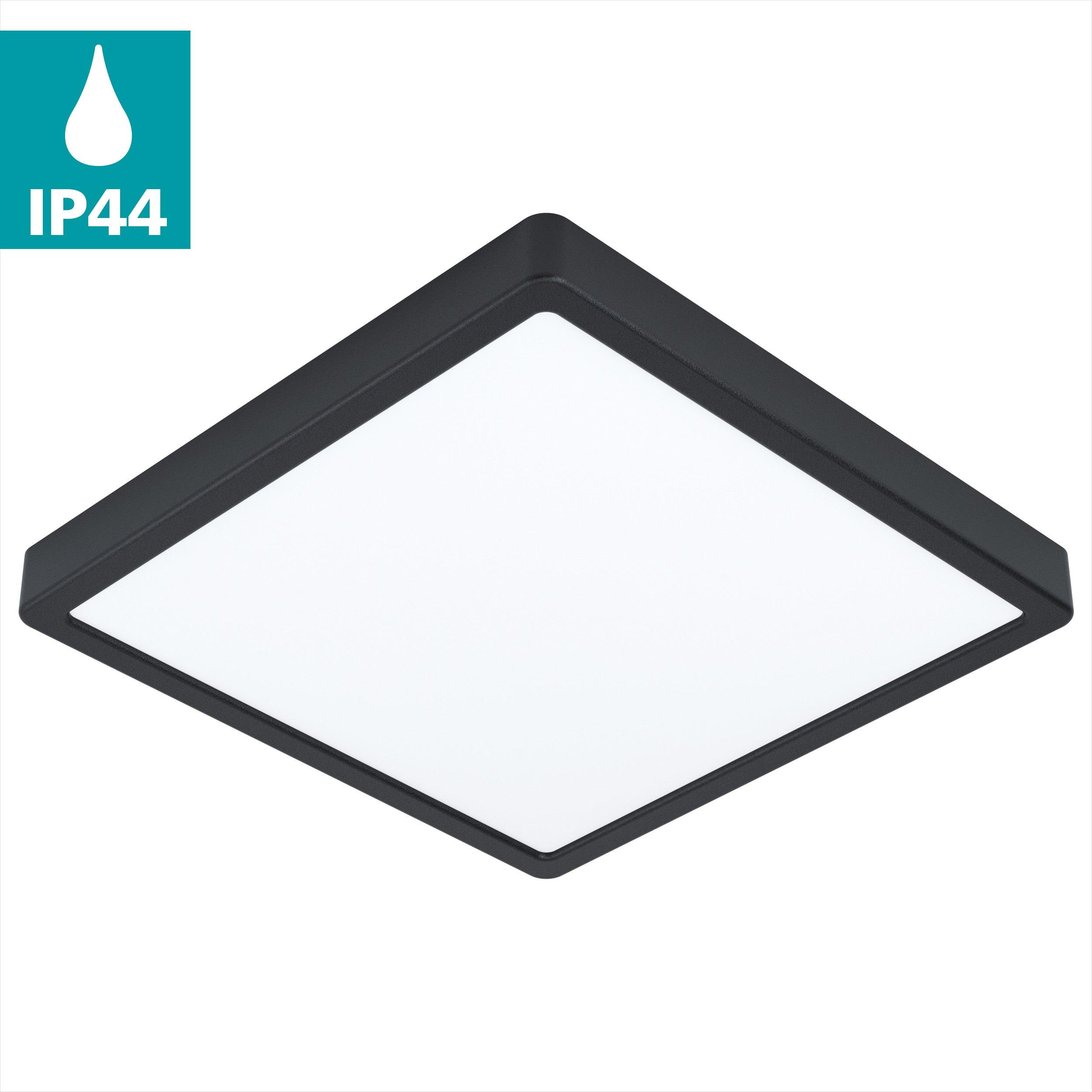 Eglo Fueva 5-LED Black Square Flush Mount Ceiling Light - IP44 Waterproof Bathroom Lighting for Shower, Vanity & Toilet Areas