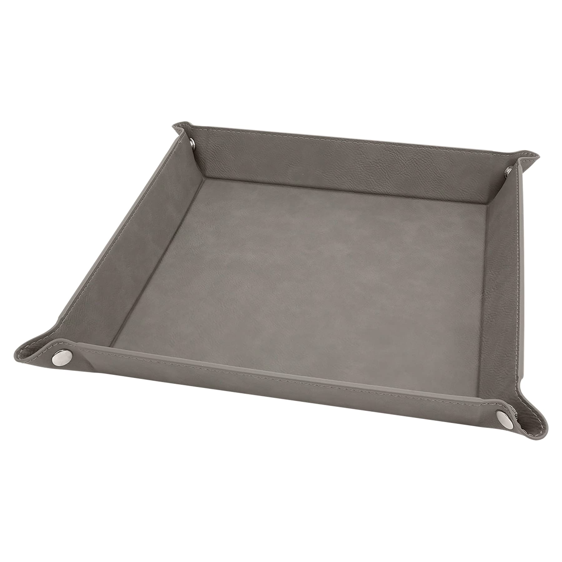 Vegan Leather Valet Tray - Faux Leather Catchall Organizer with Snap Closure | Gray Leatherette Desktop Tray for Jewelry, Keys & Essentials | Perfect for Home, Office & Travel Organization