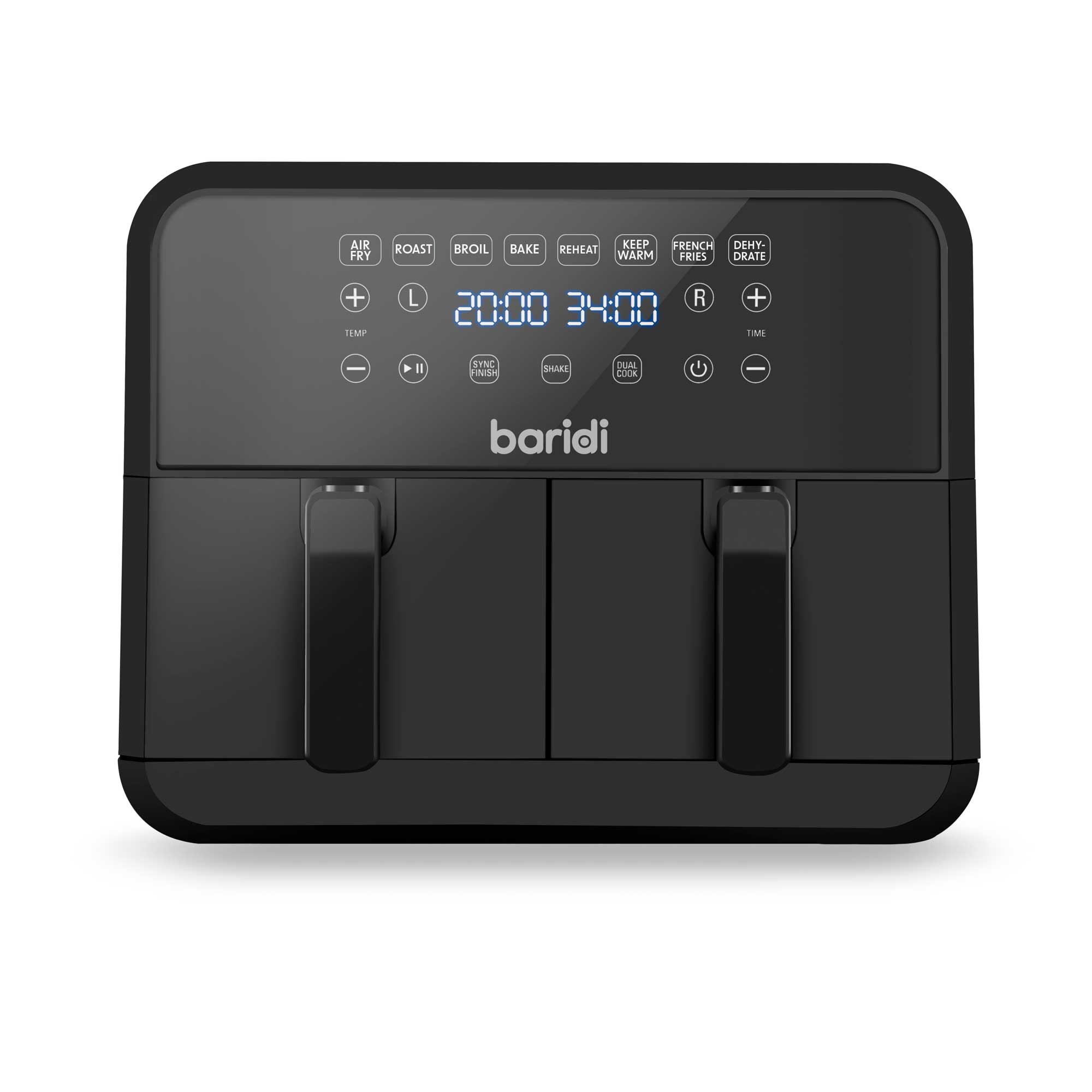 Baridi Dual Zone Air Fryer 8L - 1700W Power, 8 Preset Functions, Black (DH172) - Perfect for Family Cooking, Healthy Meals & Quick Snacks