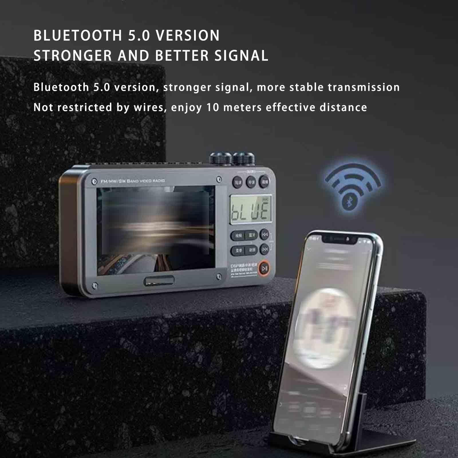 Premium Portable Bluetooth Pocket TV & AM/FM Radio - Full Band Video Receiver with USB/TF Card Support, Built-in Antenna (2 Pack, Grey) - Perfect for Travel, Camping, and Emergency Use
