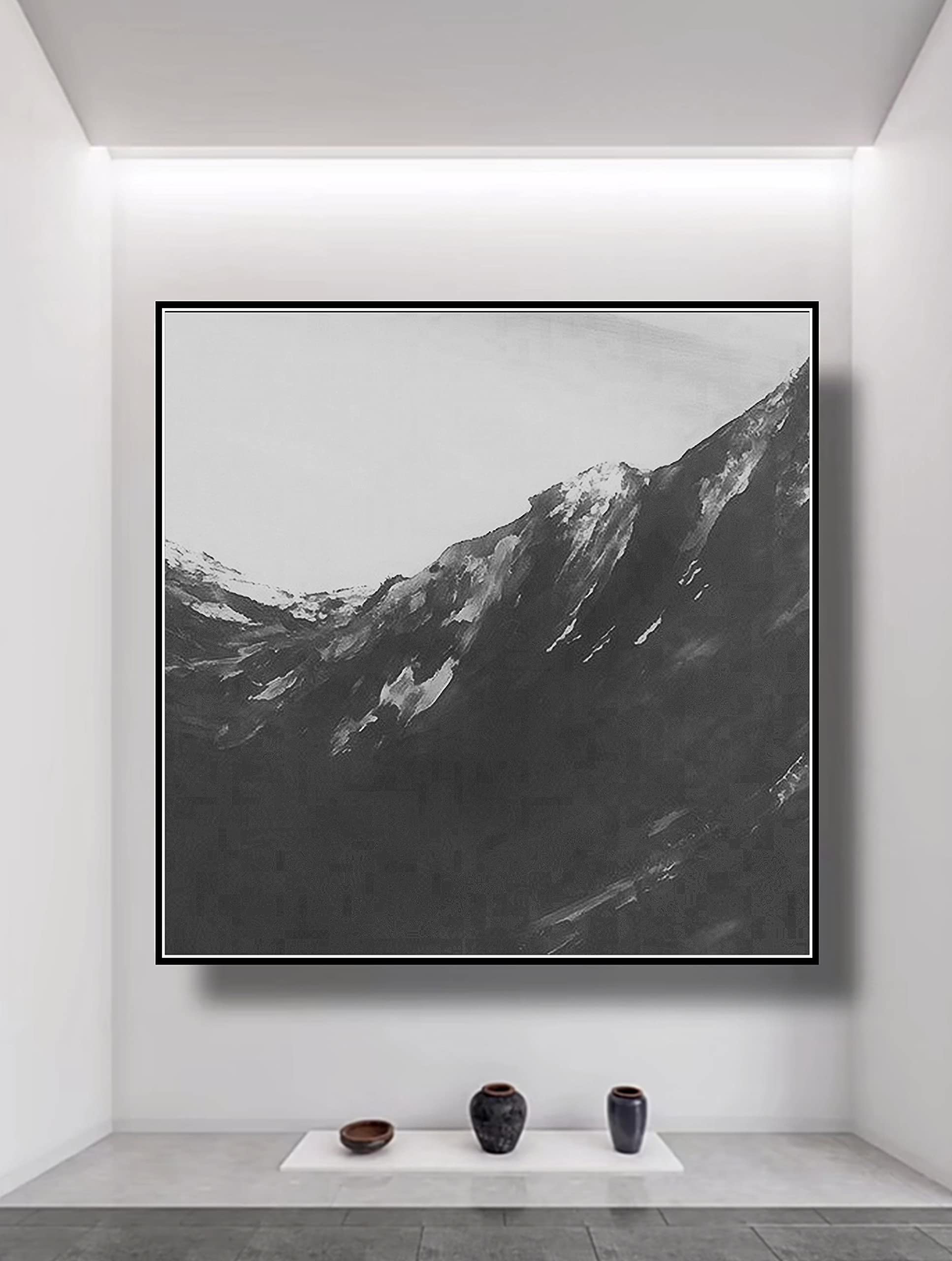 Abstract Black and White Canvas Wall Art - Minimalist Contemporary Print - Modern Wall Hanging Decor - Original 40x40 Inch Artwork for Living Room, Bedroom & Office - Perfect for Home Decor & Interior Design