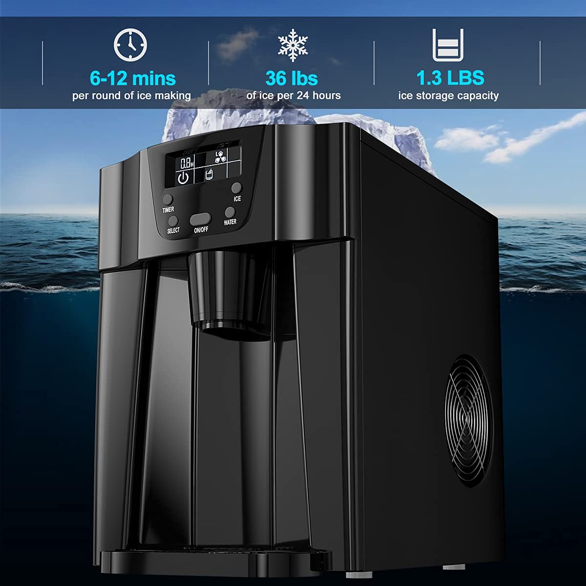 MAT Expert 2-in-1 Countertop Ice Maker with Water Dispenser - 9 Ice Cubes in 6-12 Minutes, 36lbs/24H Capacity, 2L Water Tank, LED Display - Perfect for Home, Office, Bar, RV, Camping & Outdoor Use (Black)