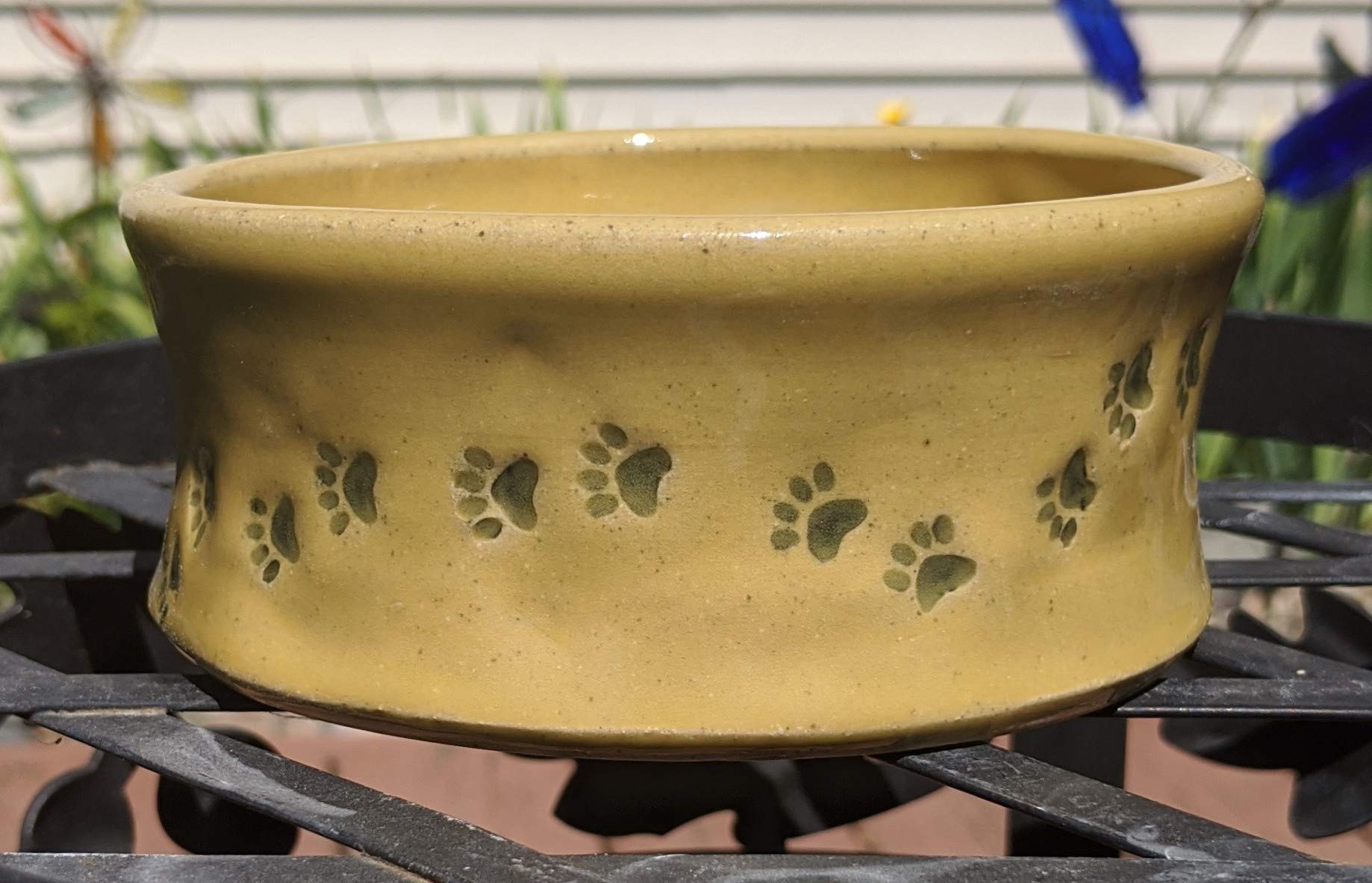 Handmade Yellow Celadon Art Glaze Pet Bowl - Ceramic Dog Dish by TC Pottery Studio - Perfect for Small & Medium Dogs - Ideal for Home, Office or Outdoor Use