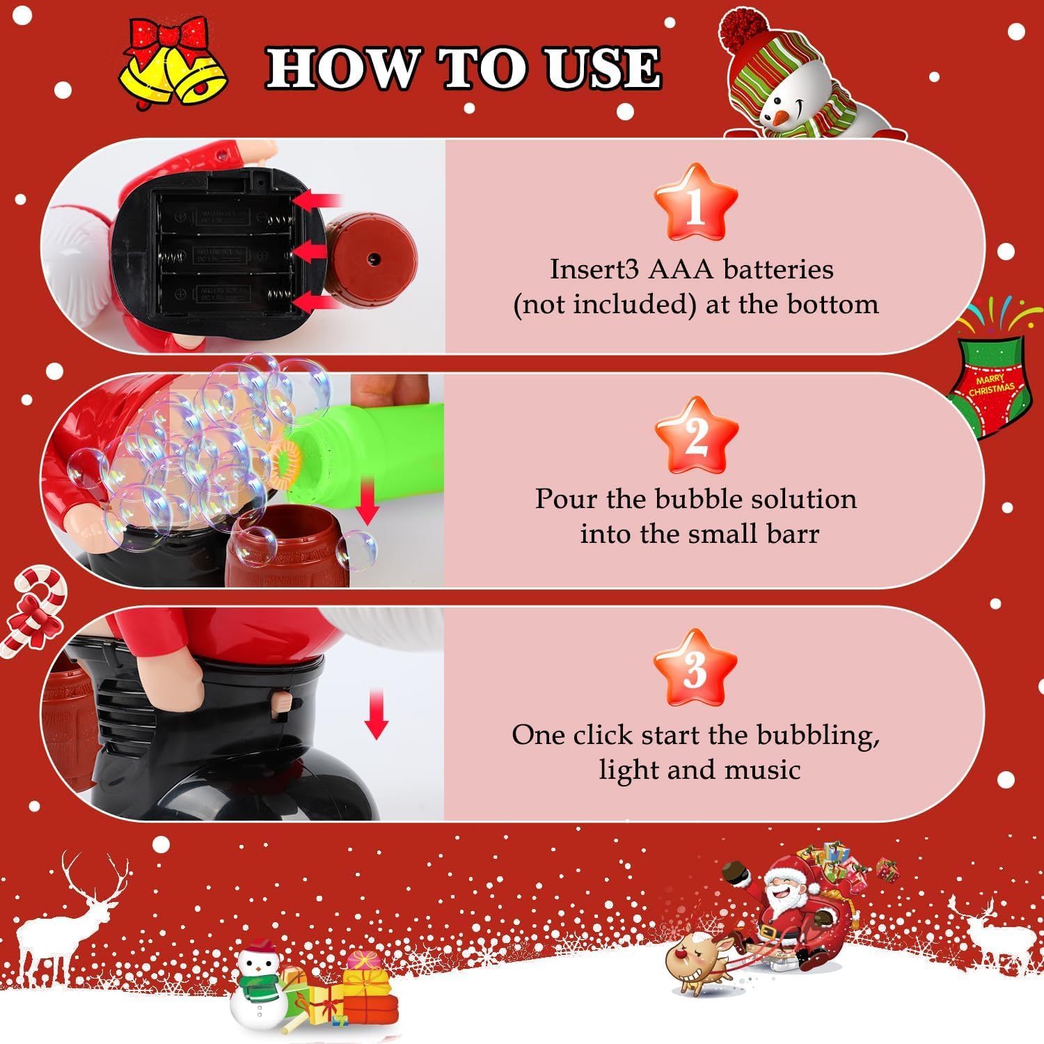 Santa Claus Bubble Blower Machine with Music & LED Lights - Fun Christmas Bubble Toy for Kids Indoor & Outdoor Play - Perfect for Holiday Parties, Backyard Fun & Festive Decorations