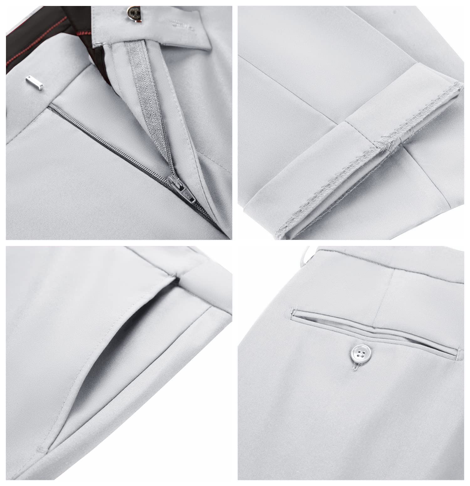 Men's Slim Fit Suit Pants - Black Formal Dress Pants for Wedding, Groomsmen & Business | Flat Waist Expandable Comfort | Perfect for Office, Cocktail Parties & Special Occasions